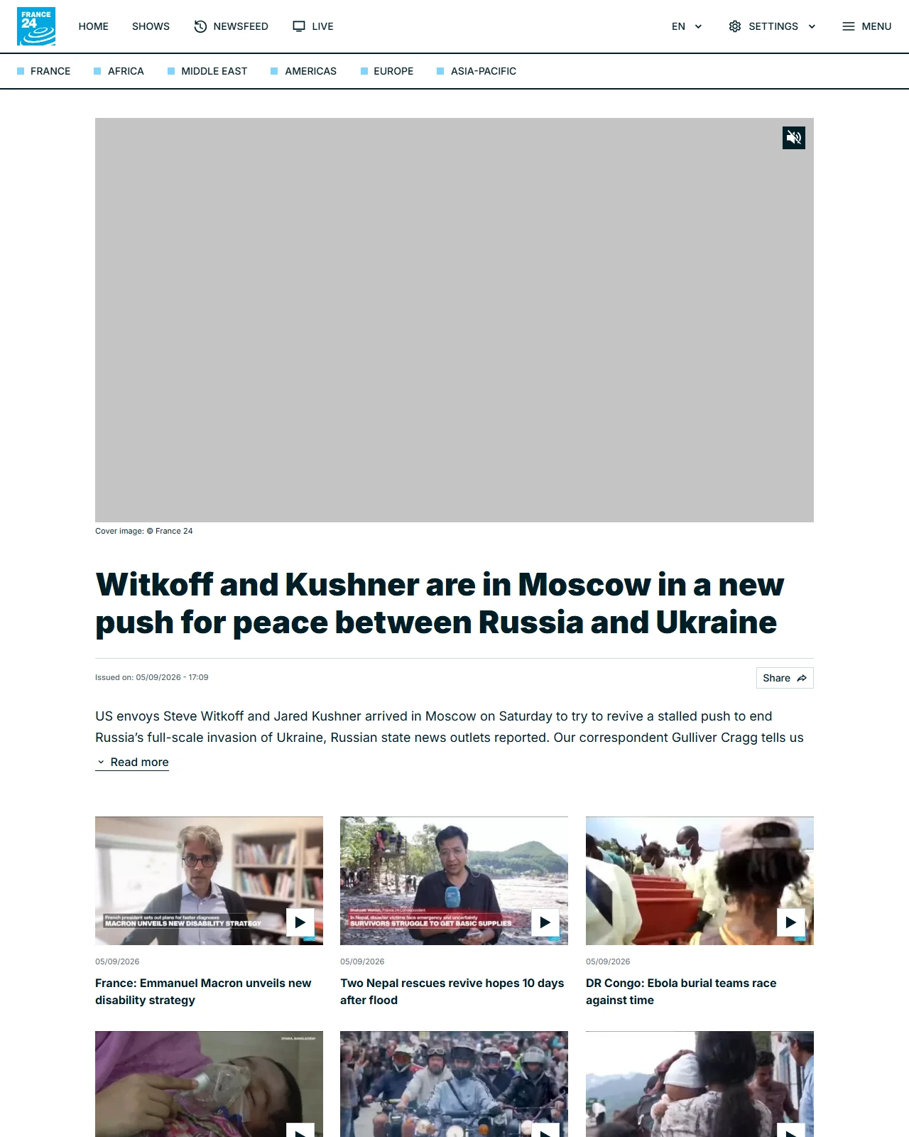 france24.com as published: Witkoff and Kushner are in Moscow in a new push for peace between Russia and Ukraine