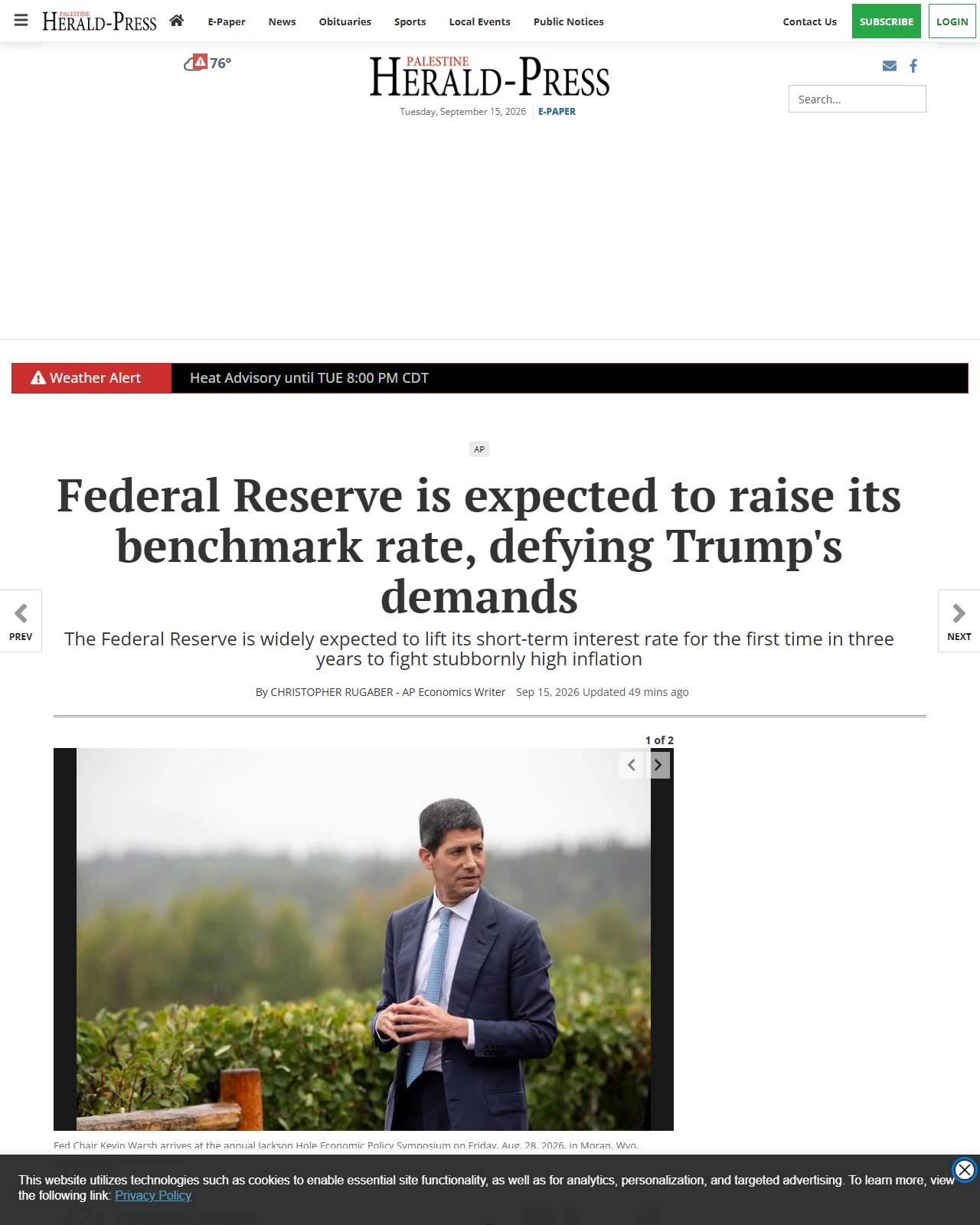 palestineherald.com as published: Federal Reserve is expected to raise its benchmark rate, defying Trump's demands