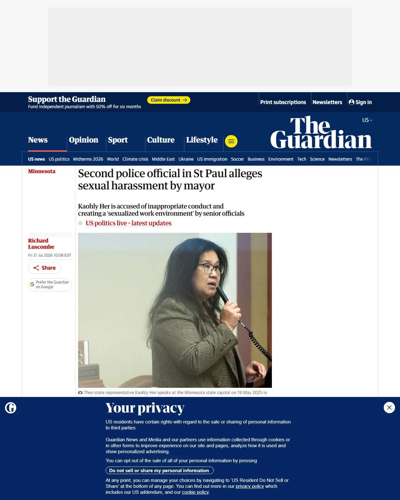 theguardian.com as published: Second police official in St Paul alleges sexual harassment by mayor