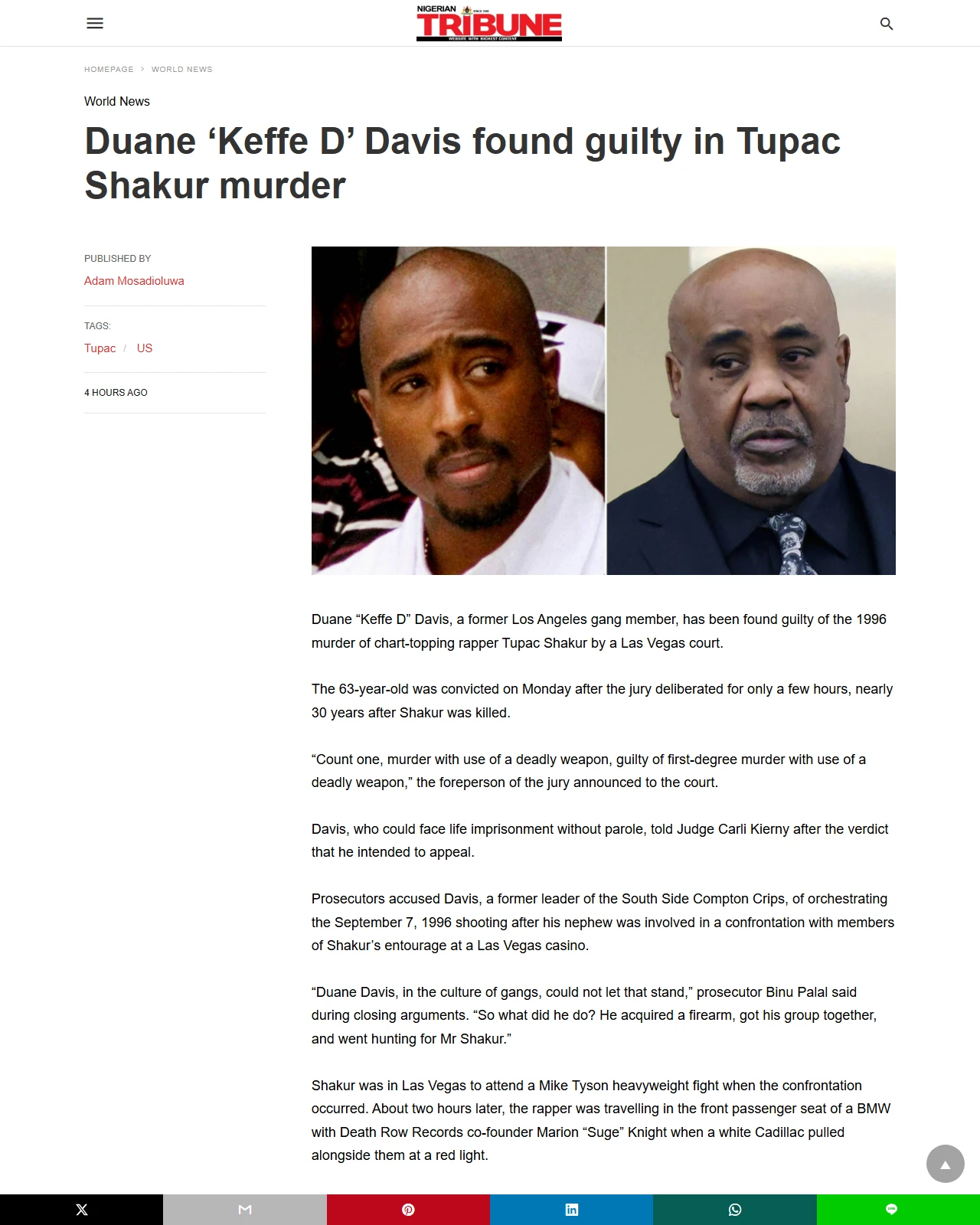 tribuneonlineng.com as published: Duane ‘Keffe D’ Davis found guilty in Tupac Shakur murder