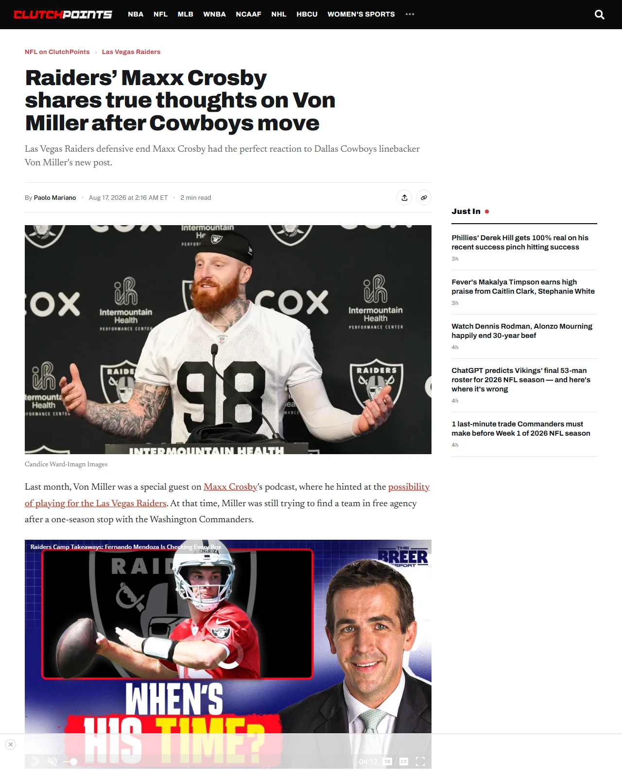 clutchpoints.com as published: Raiders’ Maxx Crosby shares true thoughts on Von Miller after Cowboys move