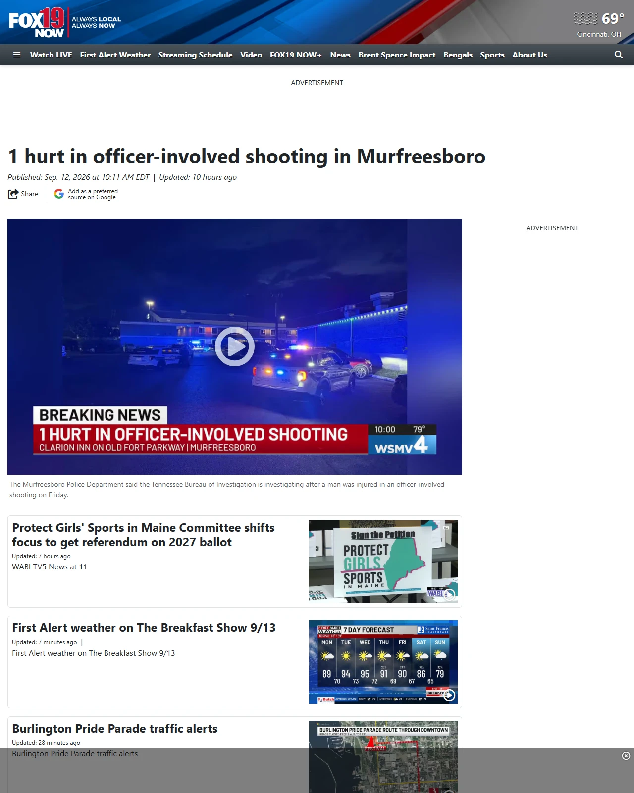 fox19.com as published: 1 hurt in officer-involved shooting in Murfreesboro