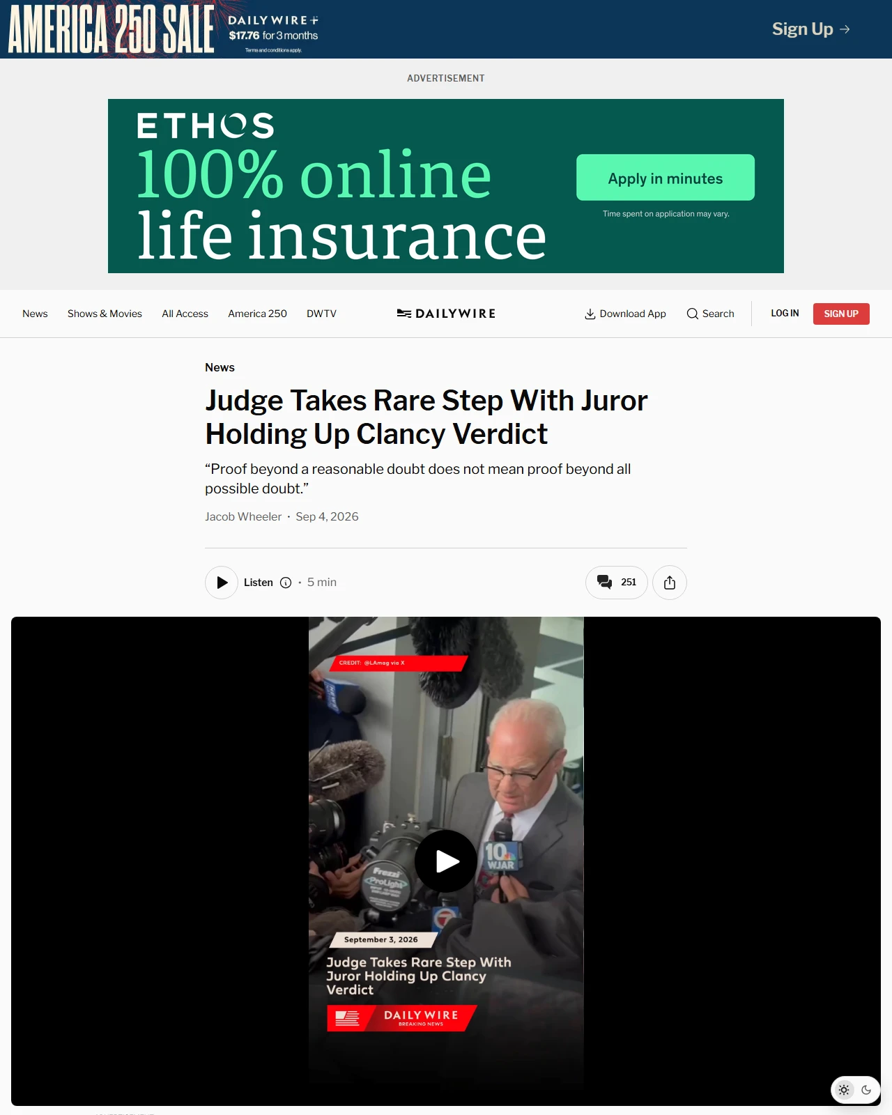 dailywire.com as published: Judge Takes Rare Step With Juror Holding Up Clancy Verdict