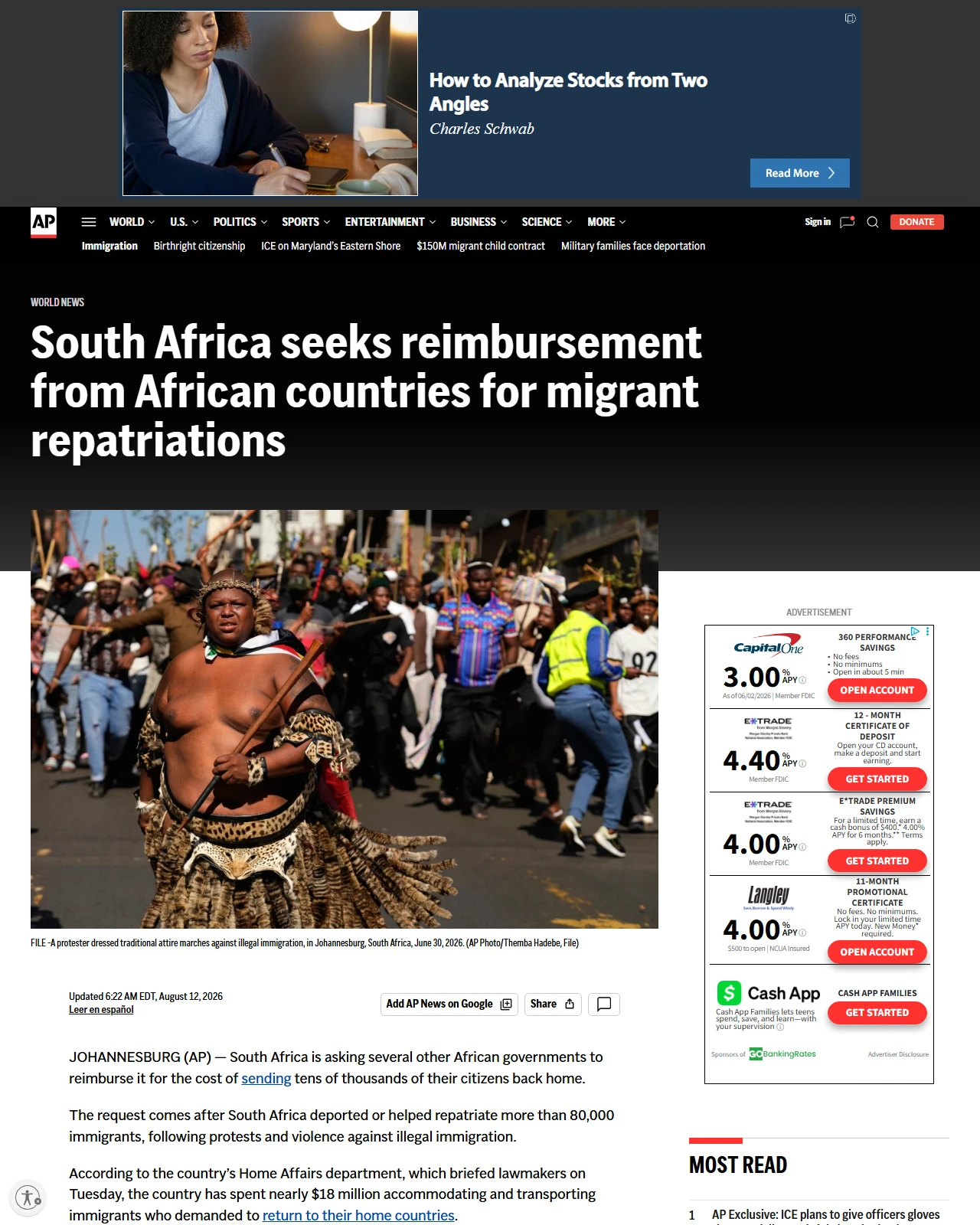 apnews.com as published: South Africa seeks reimbursement from African countries for migrant repatriations
