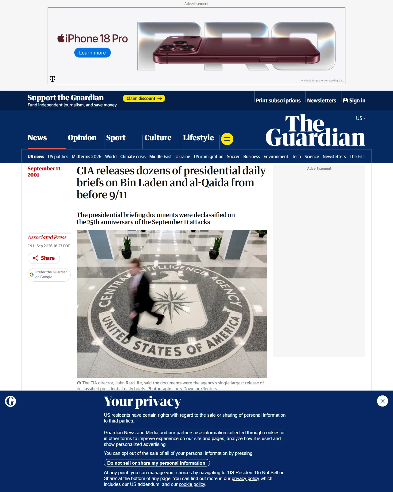 theguardian.com as published: CIA releases dozens of presidential daily briefs on Bin Laden and al-Qaida from before 9/11