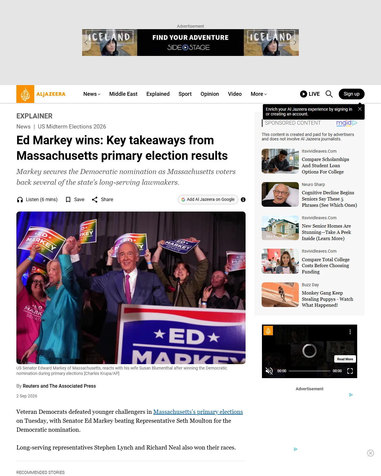 aljazeera.com as published: Ed Markey wins: Key takeaways from Massachusetts primary election results