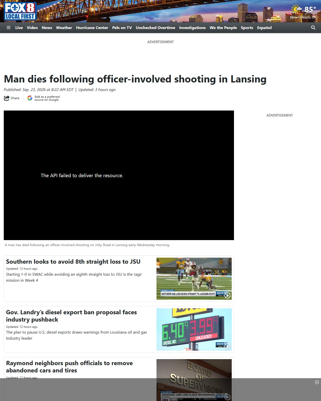 fox8live.com as published: Man dies following officer-involved shooting in Lansing
