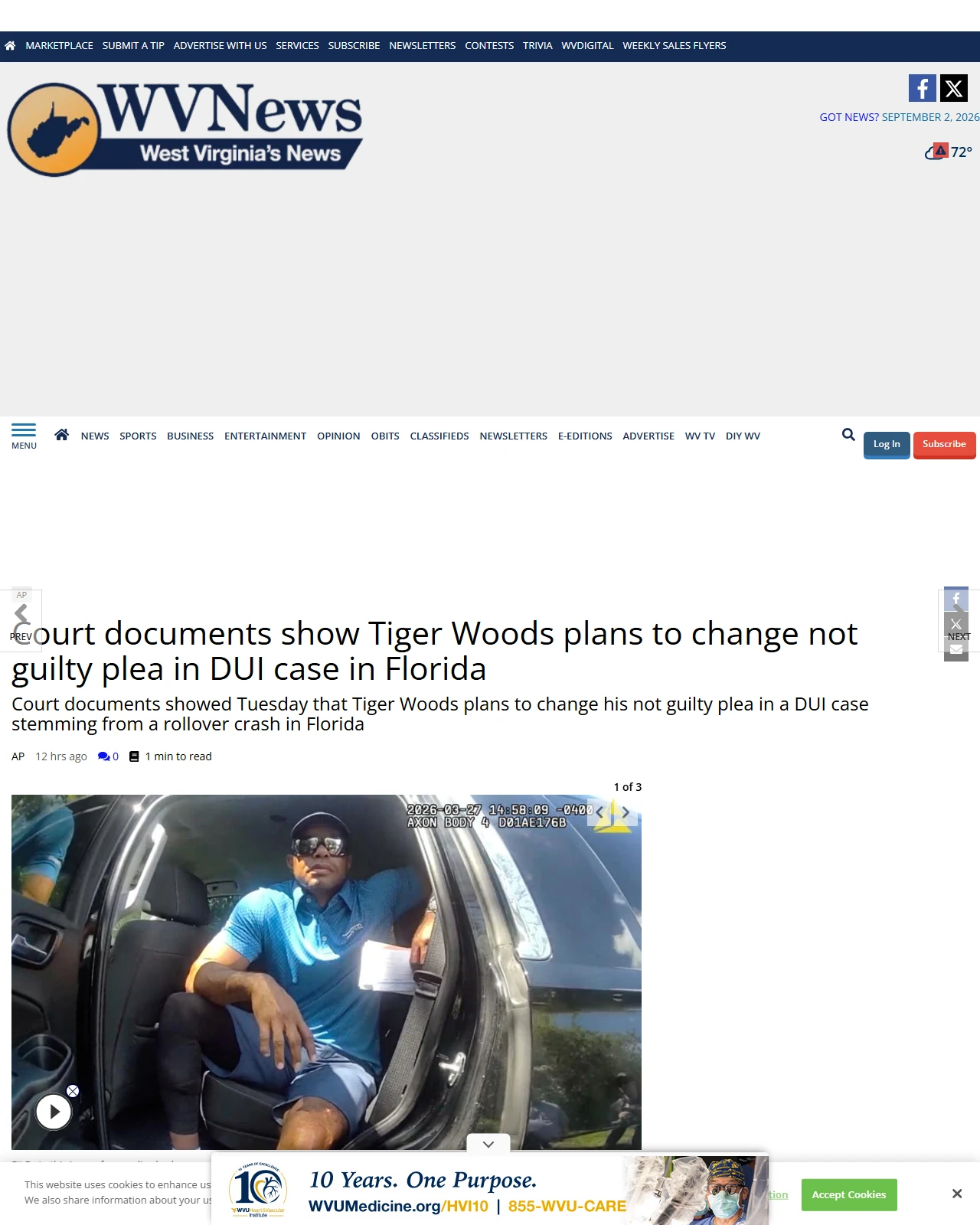 wvnews.com as published: Court documents show Tiger Woods plans to change not guilty plea in DUI case in Florida