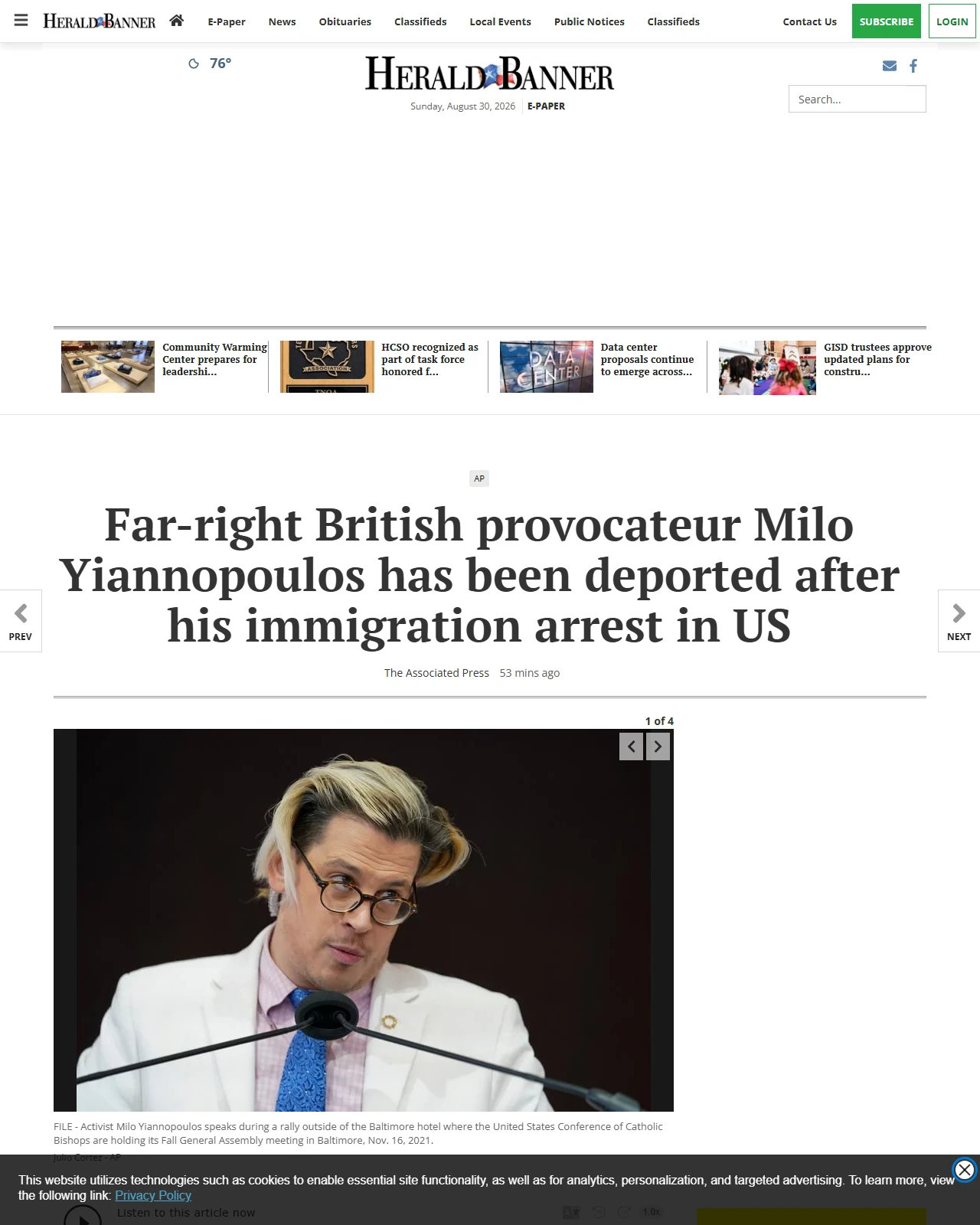 heraldbanner.com as published: Far-right British provocateur Milo Yiannopoulos has been deported after his immigration arrest in US - Herald-Banner