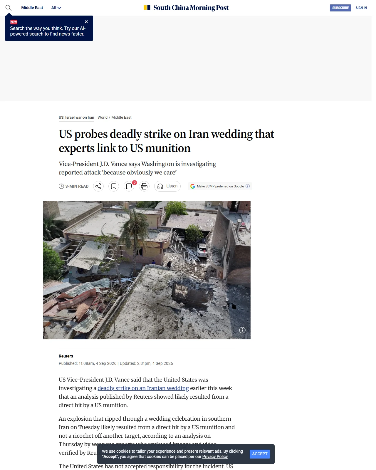 scmp.com as published: US probes deadly strike on Iran wedding that experts link to US munition
