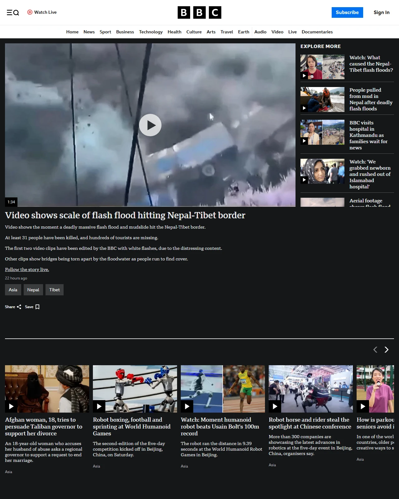 bbc.co.uk as published: Video shows scale of flash flood hitting Nepal-Tibet border