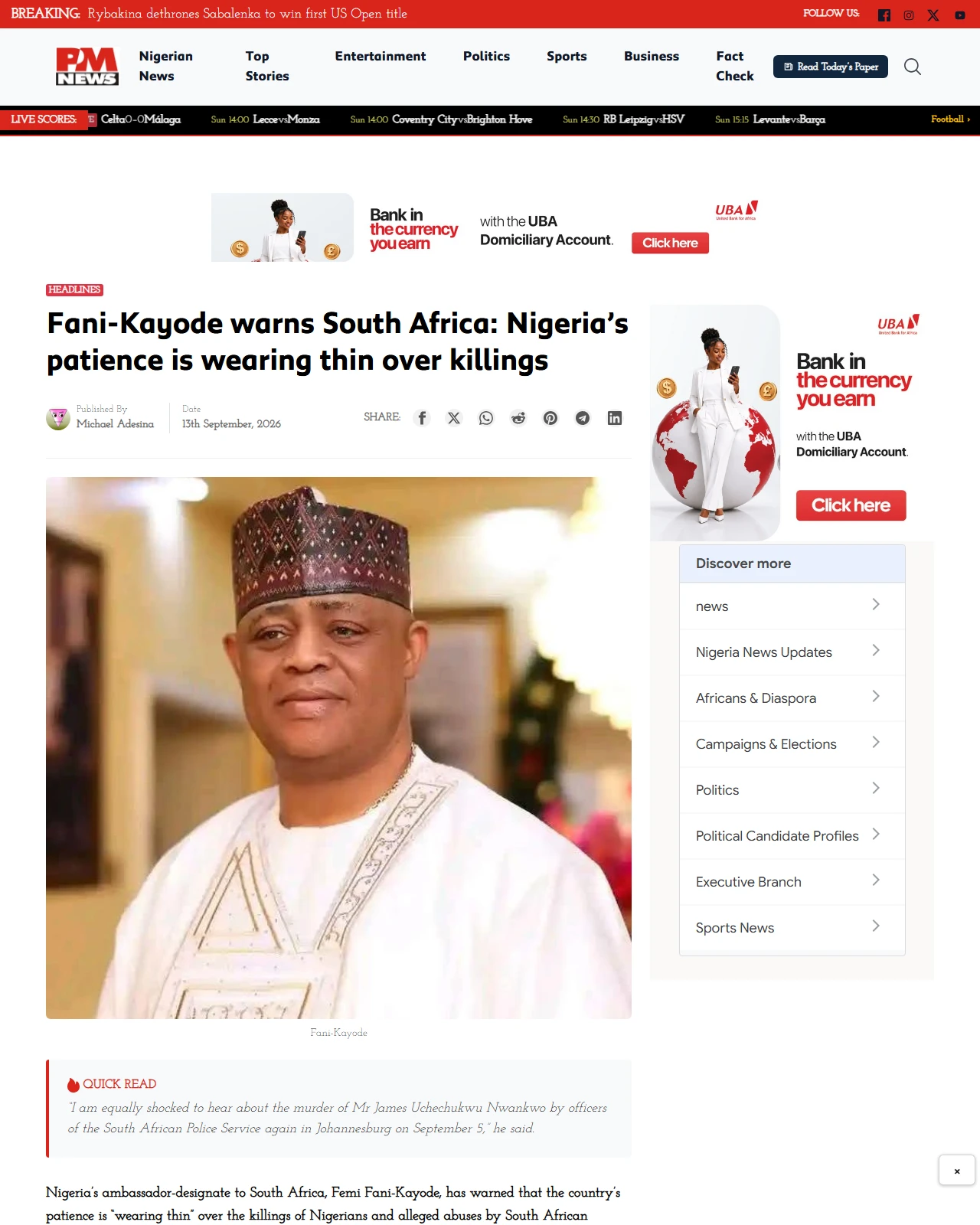 pmnewsnigeria.com as published: Fani-Kayode warns South Africa: Nigeria’s patience is wearing thin over killings