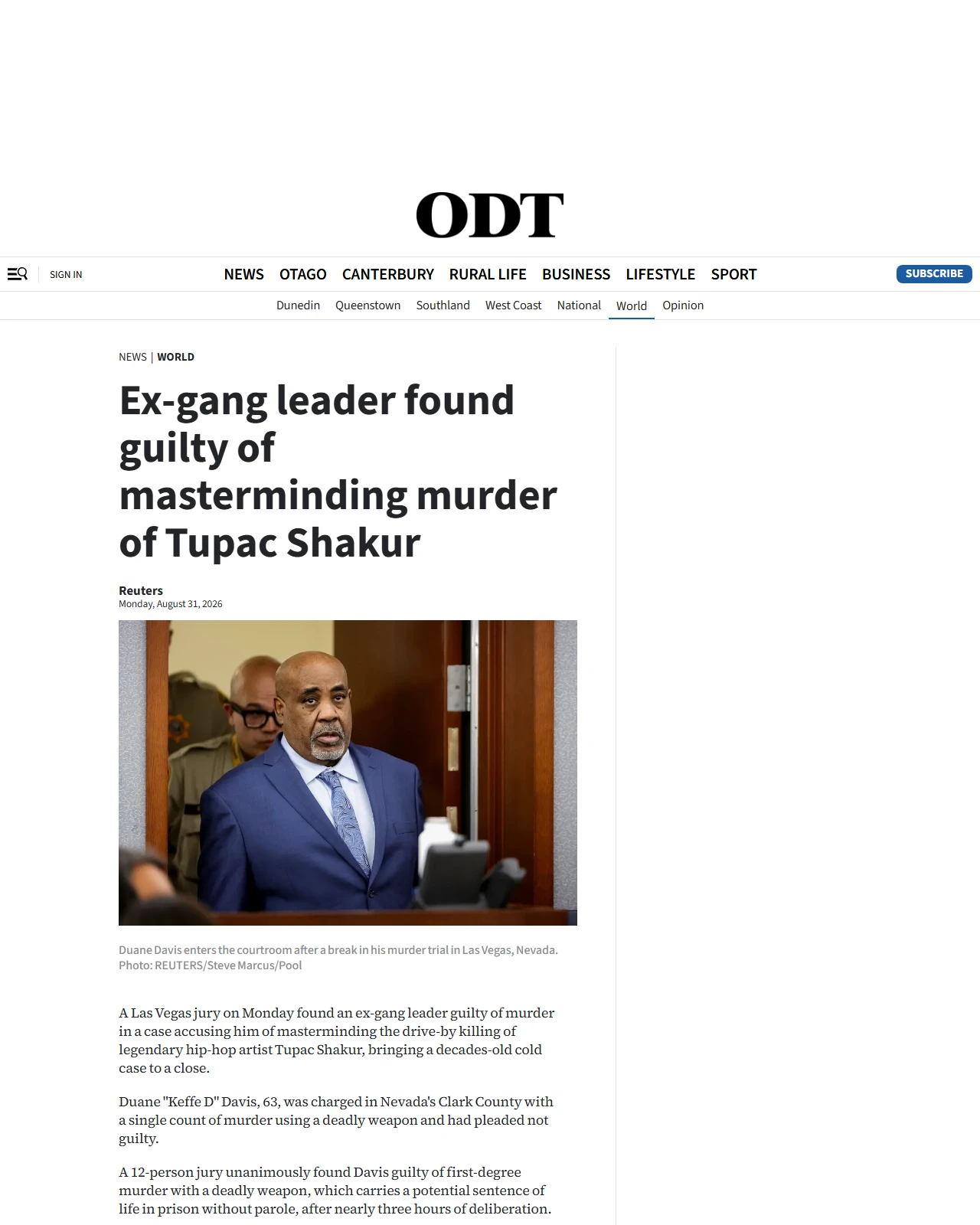 odt.co.nz as published: Ex-gang leader found guilty of masterminding murder of Tupac Shakur