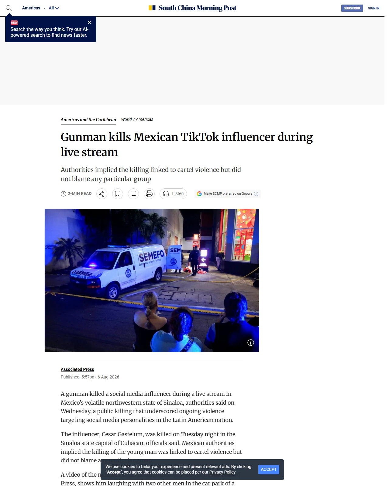 scmp.com as published: Gunman kills Mexican TikTok influencer during live stream