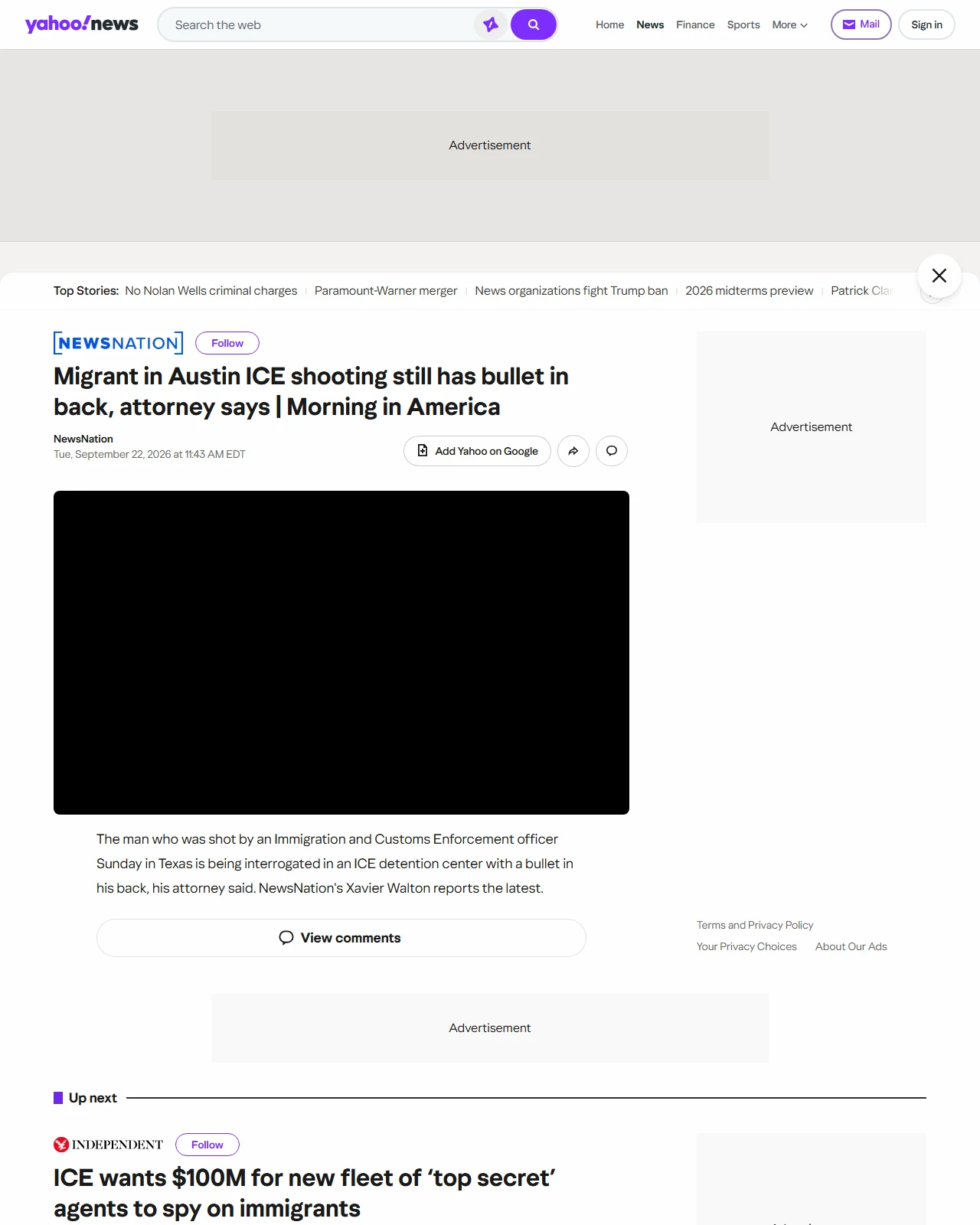 yahoo.com as published: Migrant in Austin ICE shooting still has bullet in back, attorney says | Morning in America