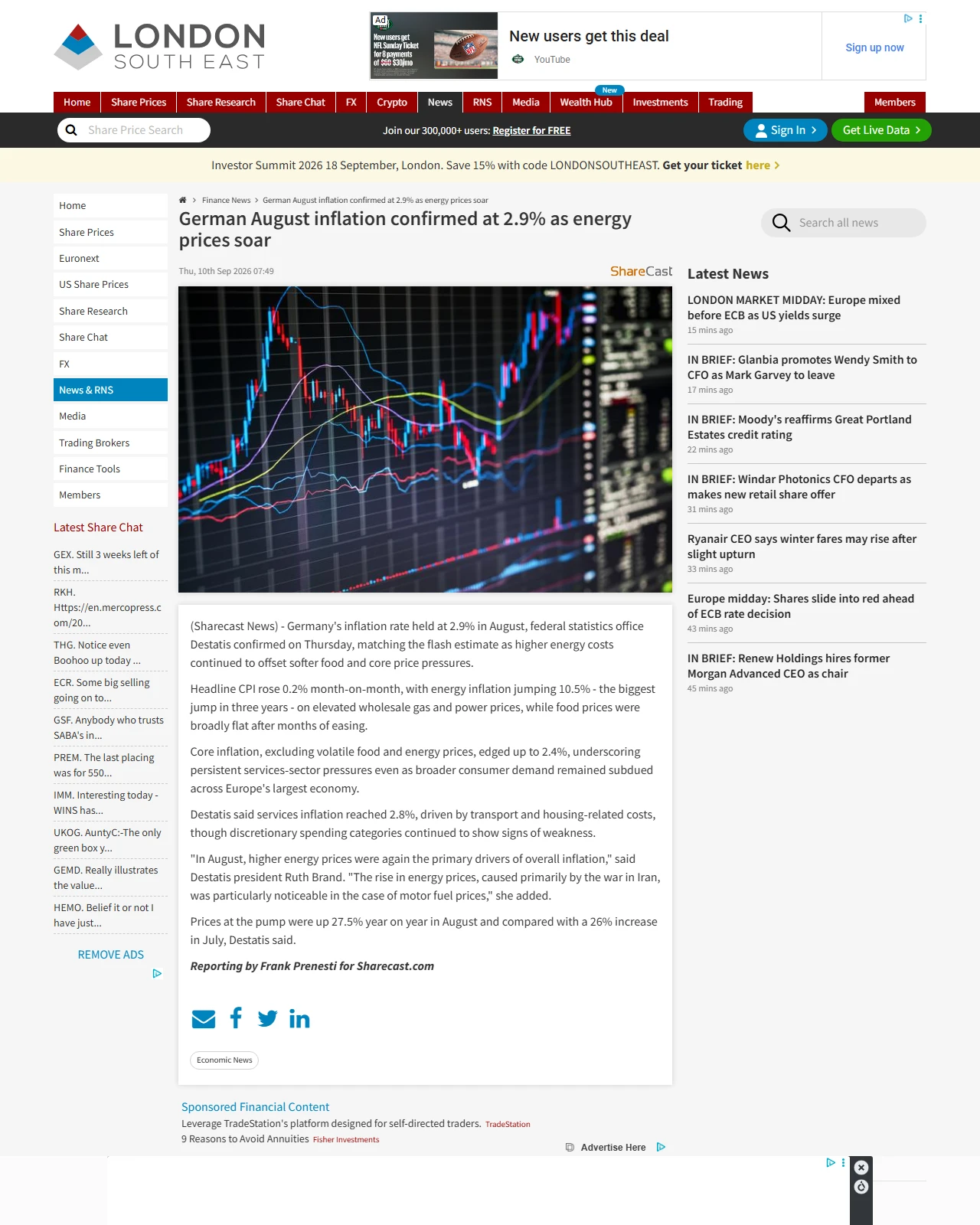 lse.co.uk as published: German August inflation confirmed at 2.9% as energy prices soar