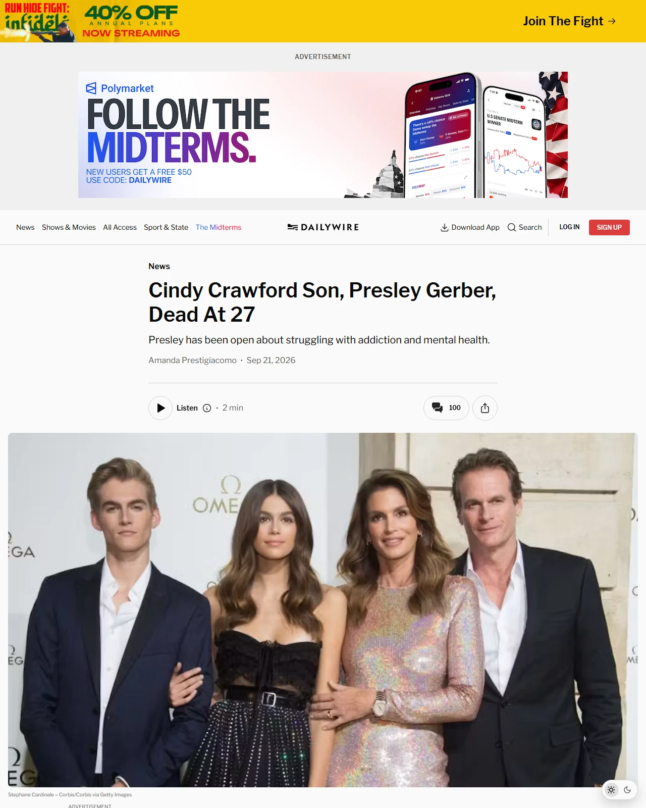 dailywire.com as published: Cindy Crawford Son, Presley Gerber, Dead At 27