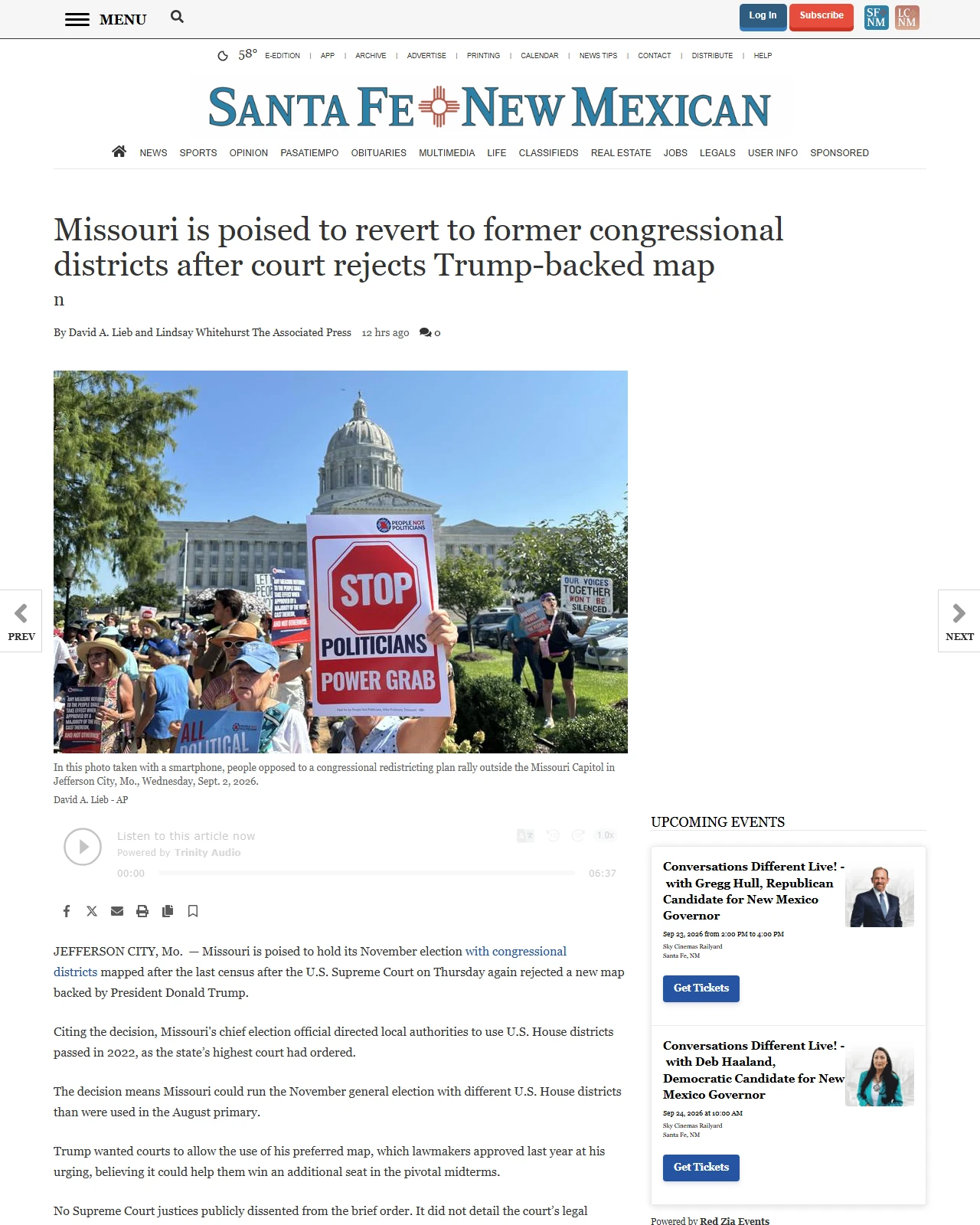 santafenewmexican.com as published: Missouri is poised to revert to former congressional districts after court rejects Trump-backed map