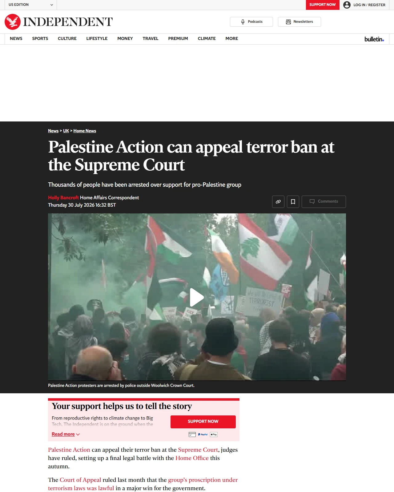 independent.co.uk as published: Palestine Action can appeal terror ban at the Supreme Court