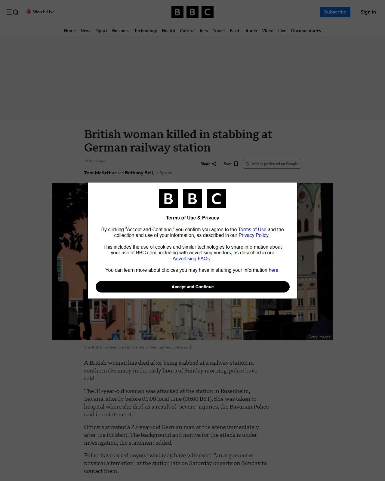 bbc.co.uk as published: British woman killed in stabbing at German railway station
