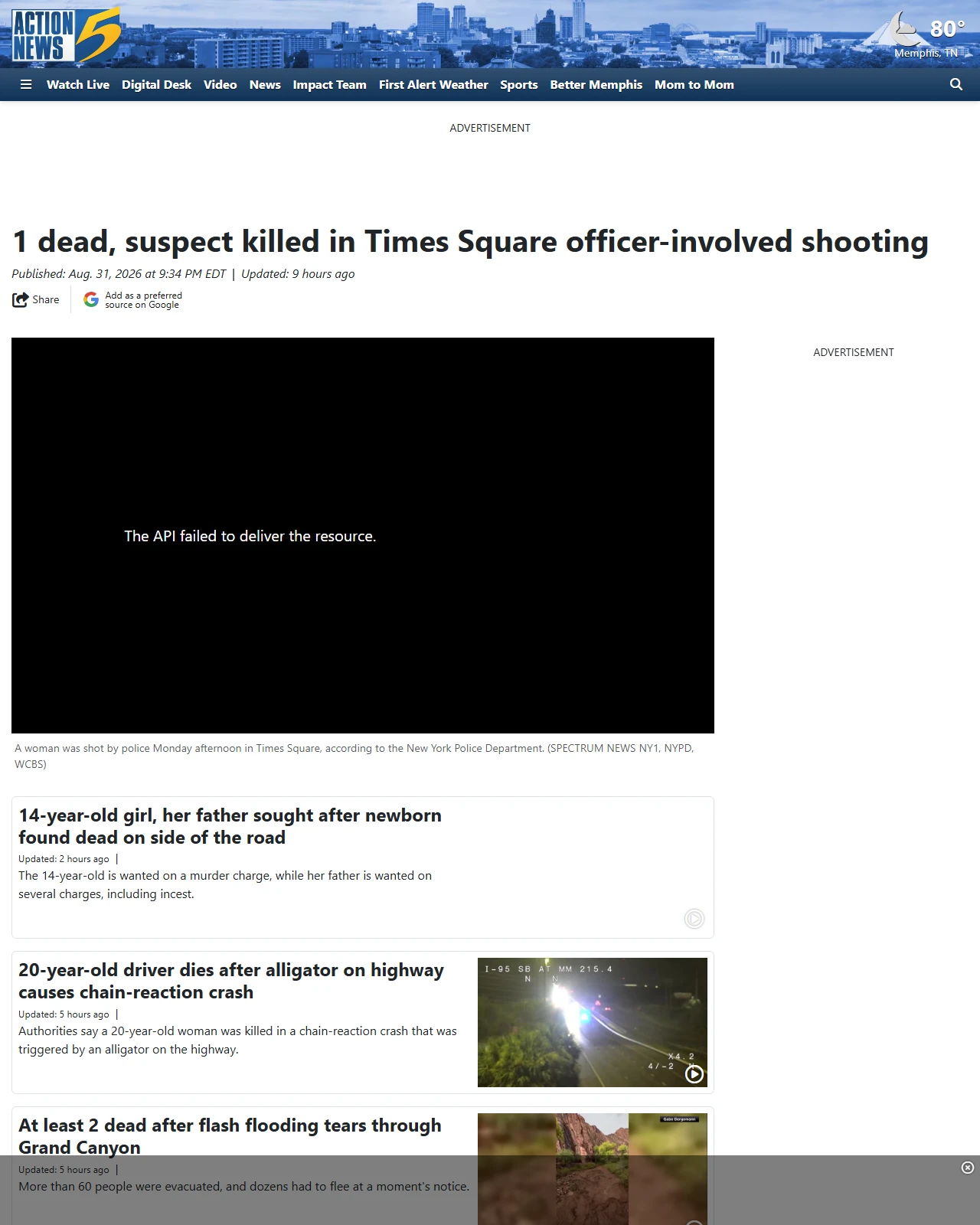 actionnews5.com as published: 1 dead, suspect killed in Times Square officer-involved shooting