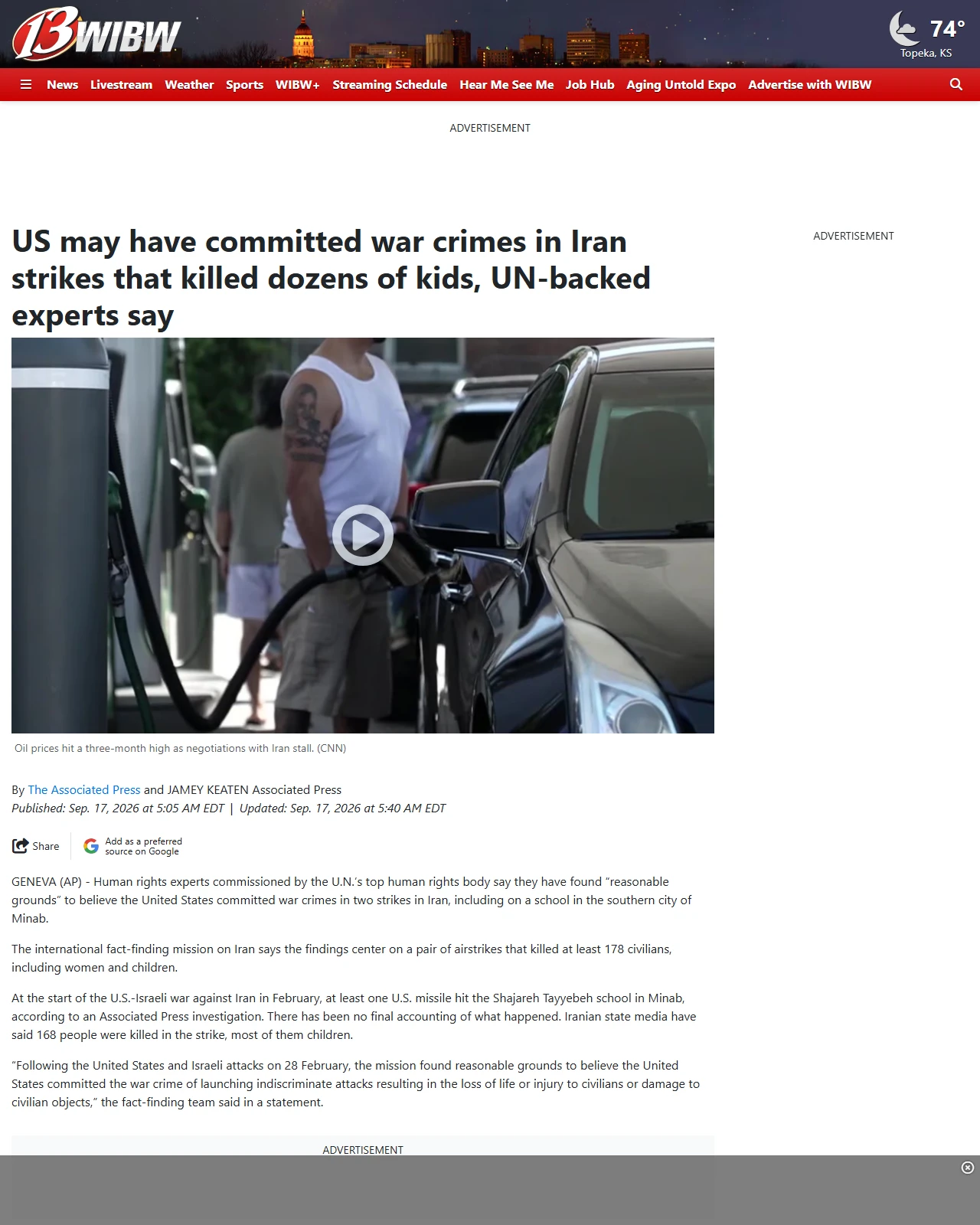 wibw.com as published: US may have committed war crimes in Iran strikes that killed dozens of kids, UN-backed experts say