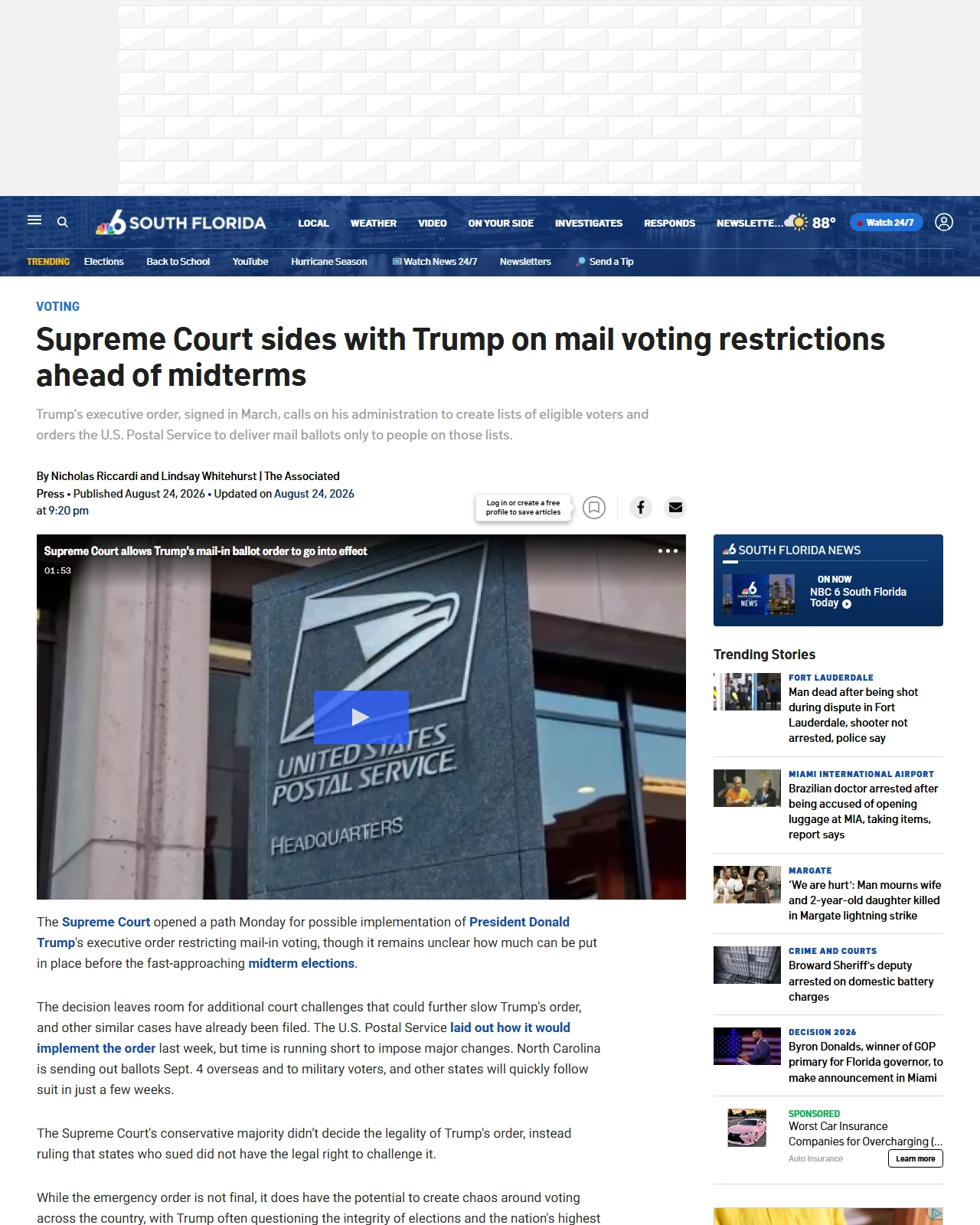 nbcmiami.com as published: Supreme Court sides with Trump on mail voting restrictions ahead of midterms