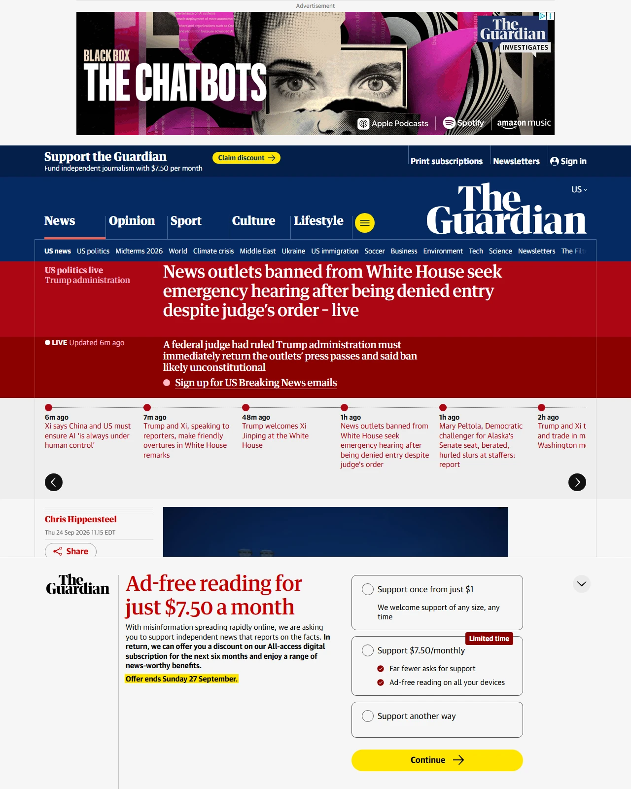 theguardian.com as published: News outlets banned from White House seek emergency hearing after being denied entry despite judge’s order – live