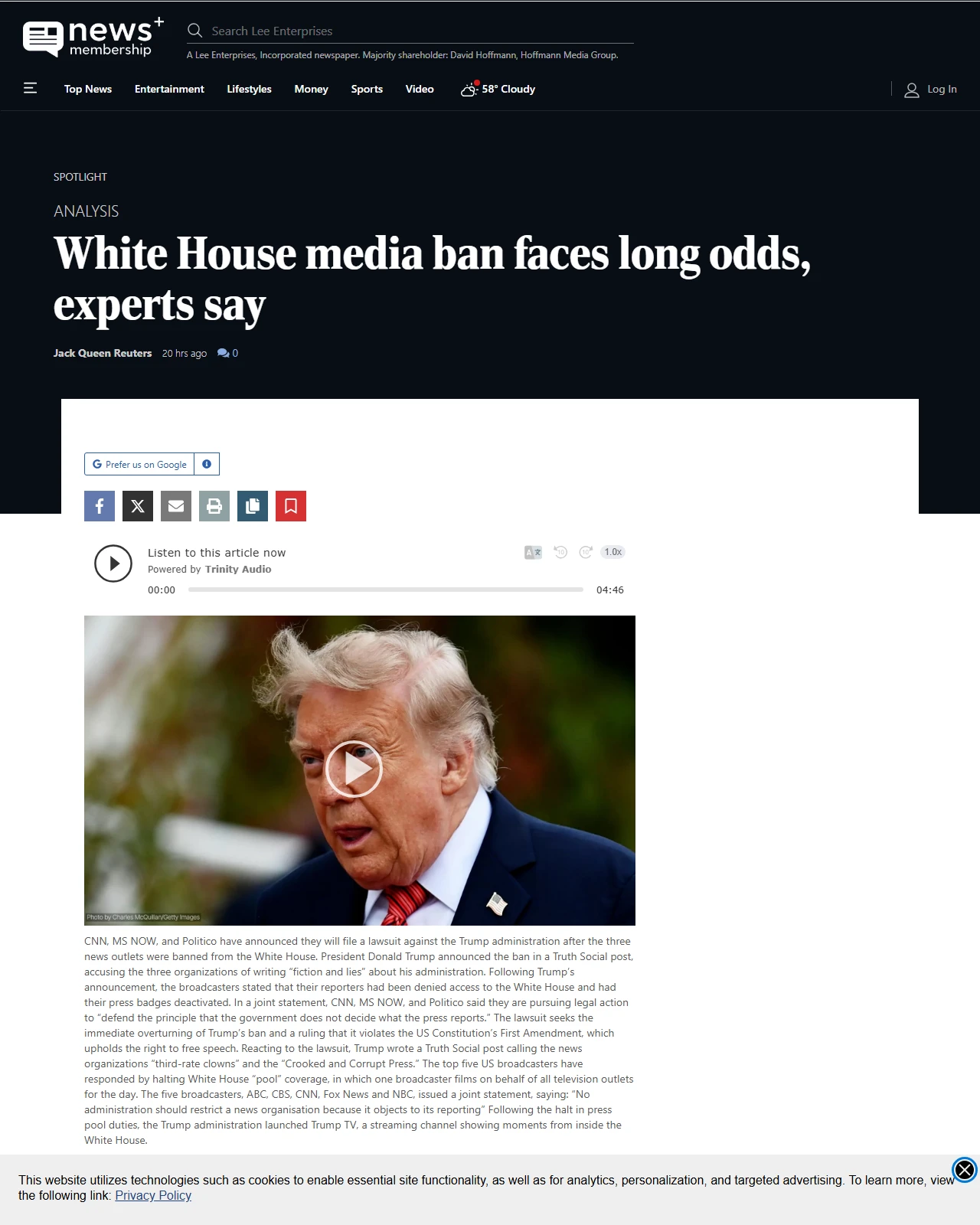 news.lee.net as published: White House media ban faces long odds, experts say
