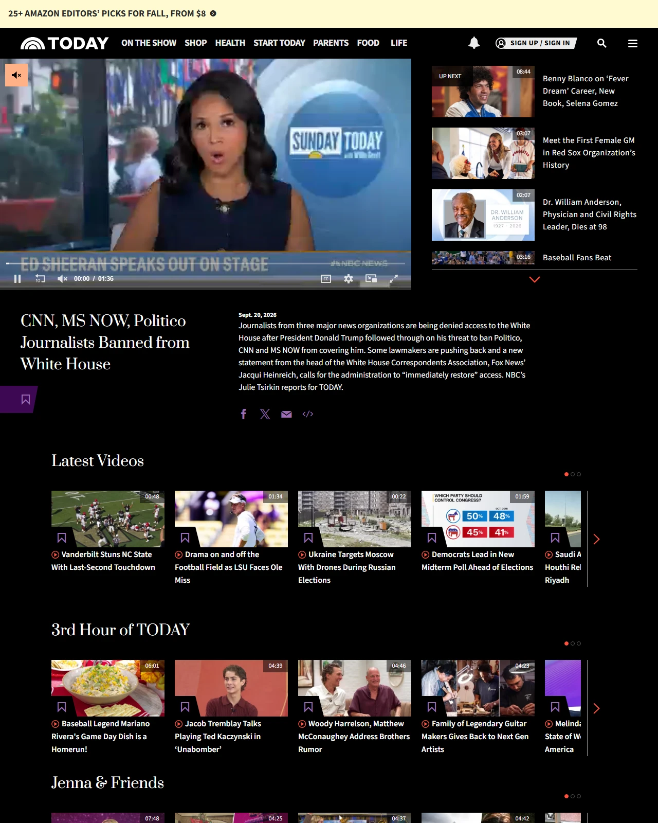 today.com as published: CNN, MS NOW, Politico Journalists Banned from White House
