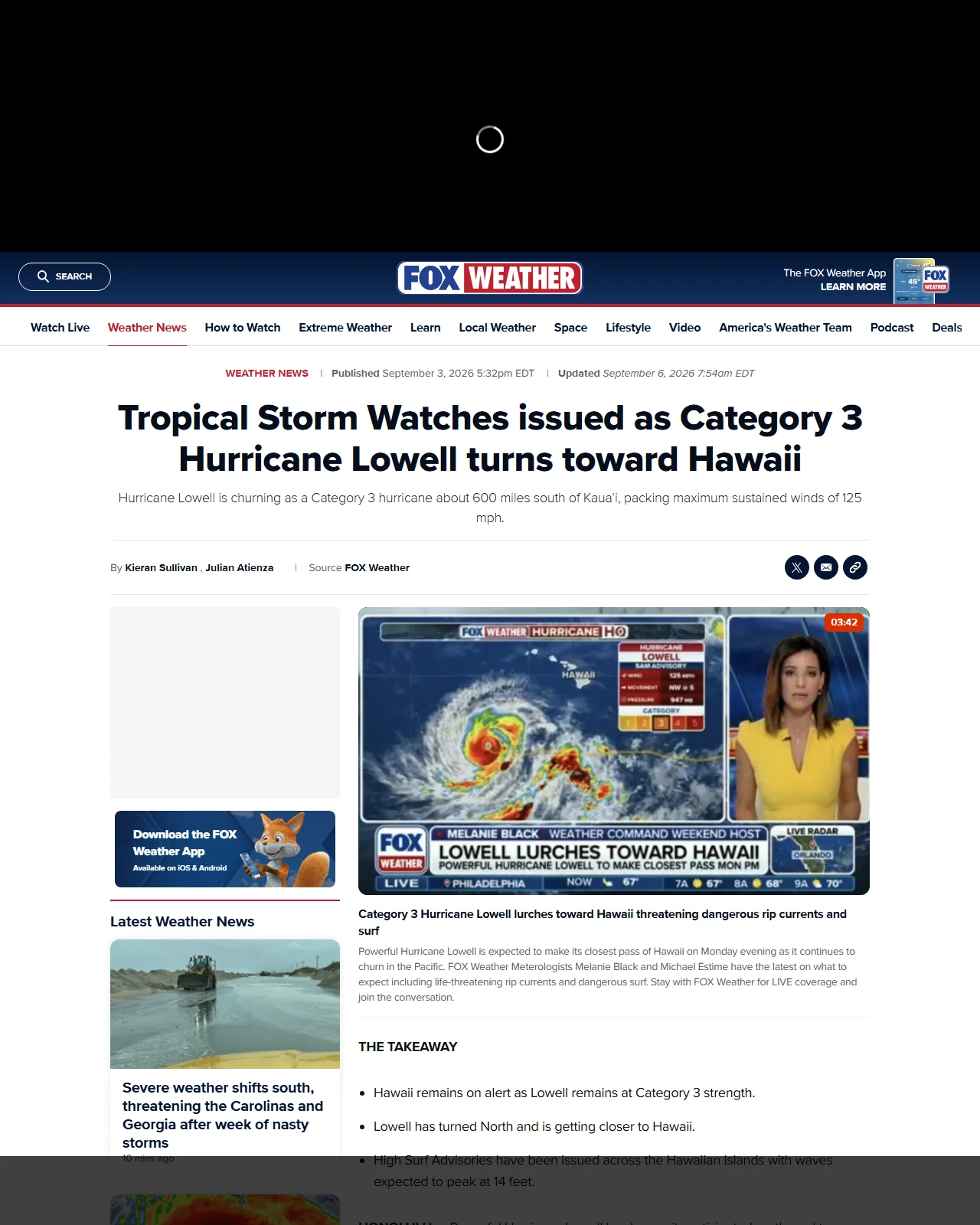 foxweather.com as published: Category 4 Hurricane Lowell turning toward Hawaii, threatening to slam the islands with heavy rain, high surf