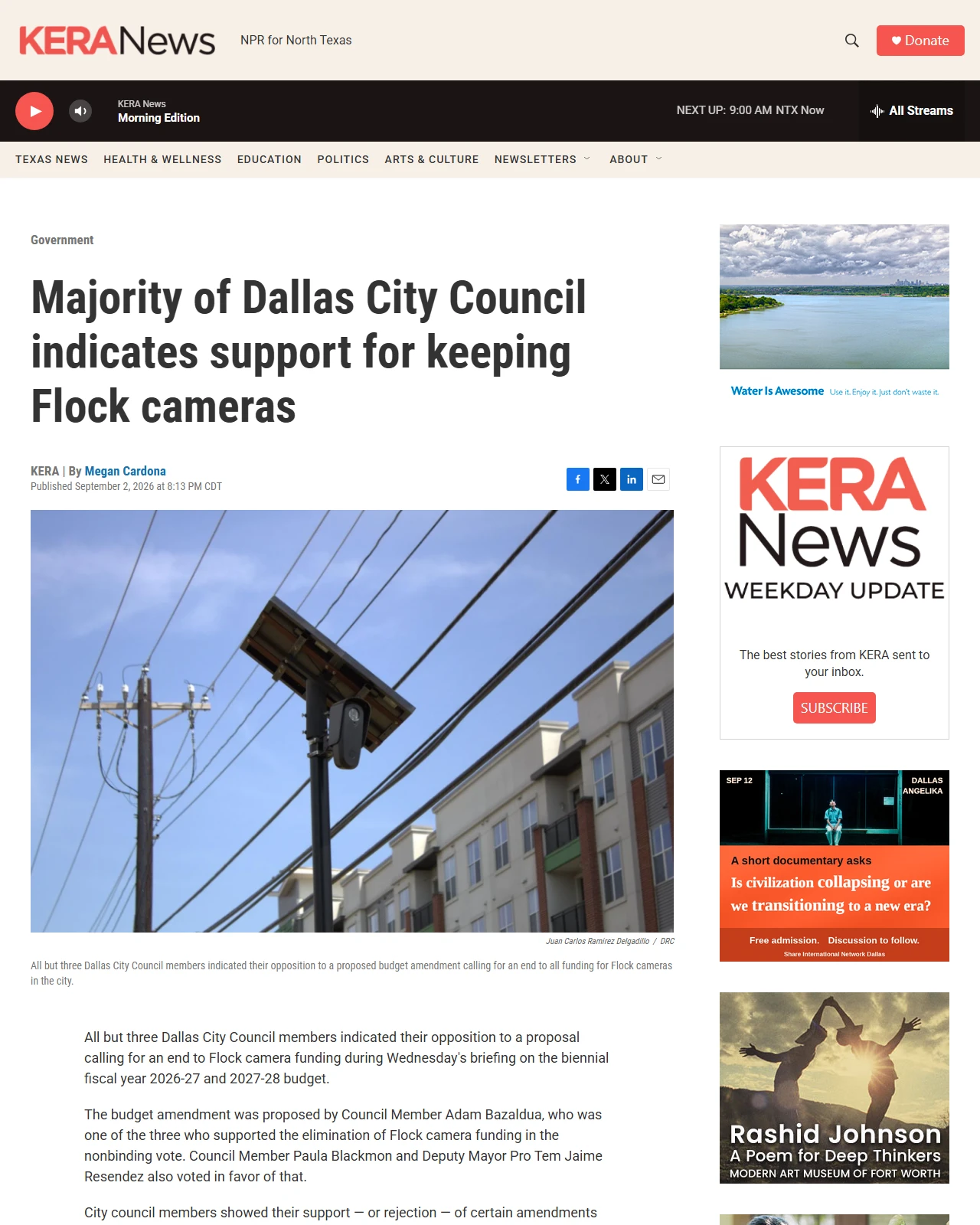 keranews.org as published: Majority of Dallas City Council indicates support for keeping Flock cameras