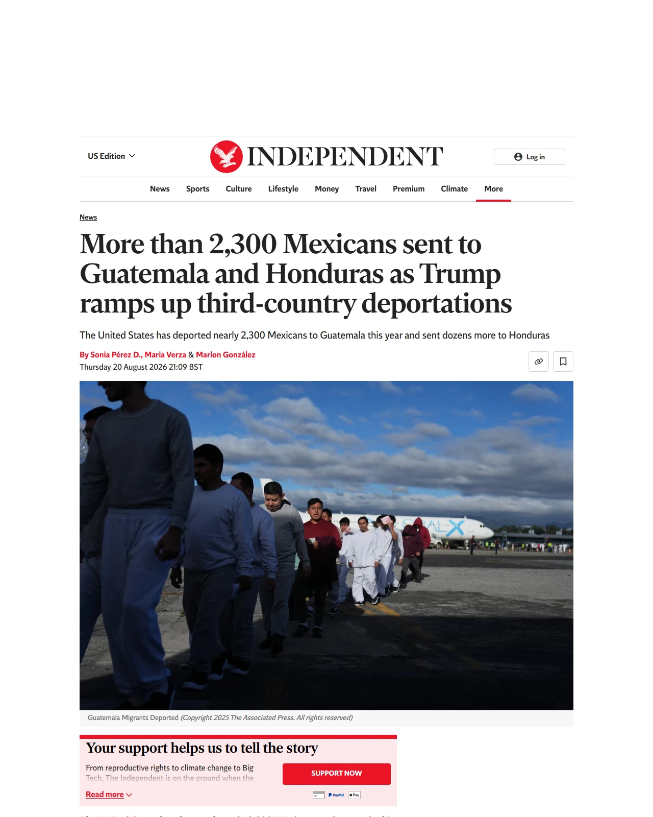 independent.co.uk as published: More than 2,300 Mexicans sent to Guatemala and Honduras as Trump ramps up third-country deportations