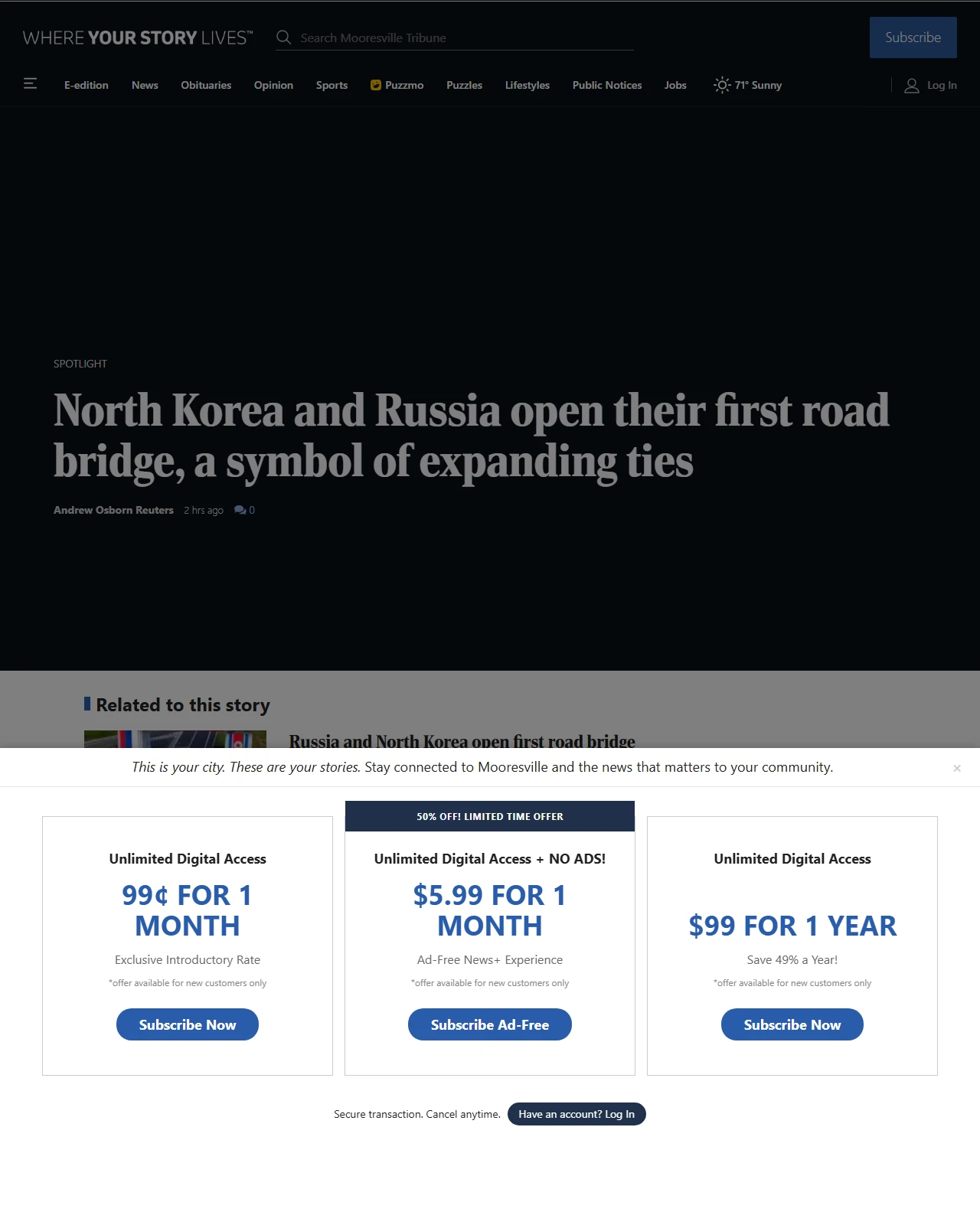 mooresvilletribune.com as published: North Korea and Russia open their first road bridge, a symbol of expanding ties