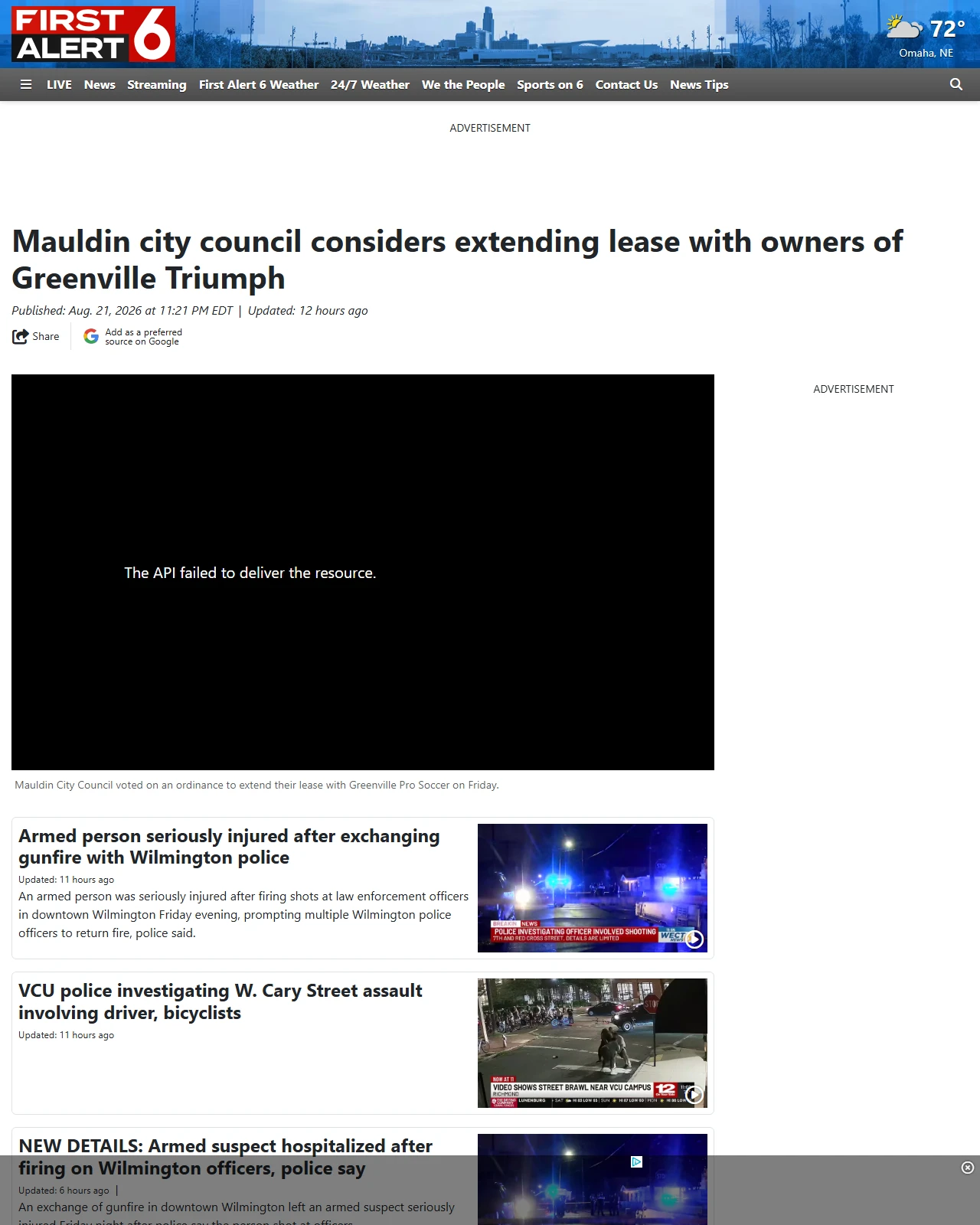 wowt.com as published: Mauldin city council considers extending lease with owners of Greenville Triumph
