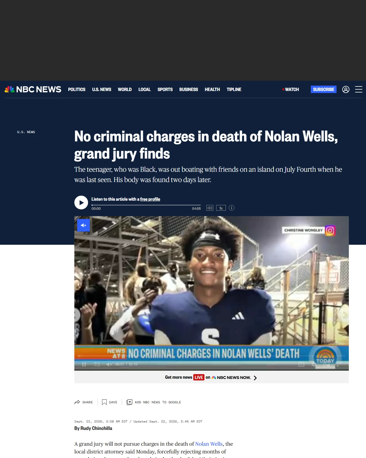 nbcnews.com as published: No criminal charges in death of Nolan Wells, grand jury finds