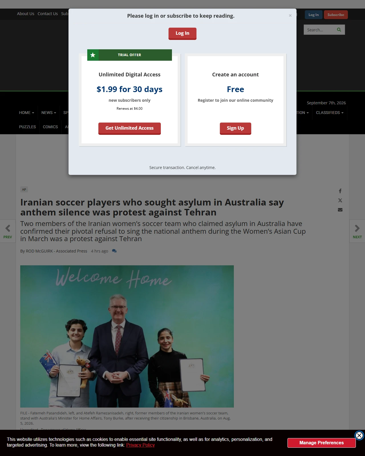couriernews.com as published: Iranian soccer players who sought asylum in Australia say anthem silence was protest against Tehran