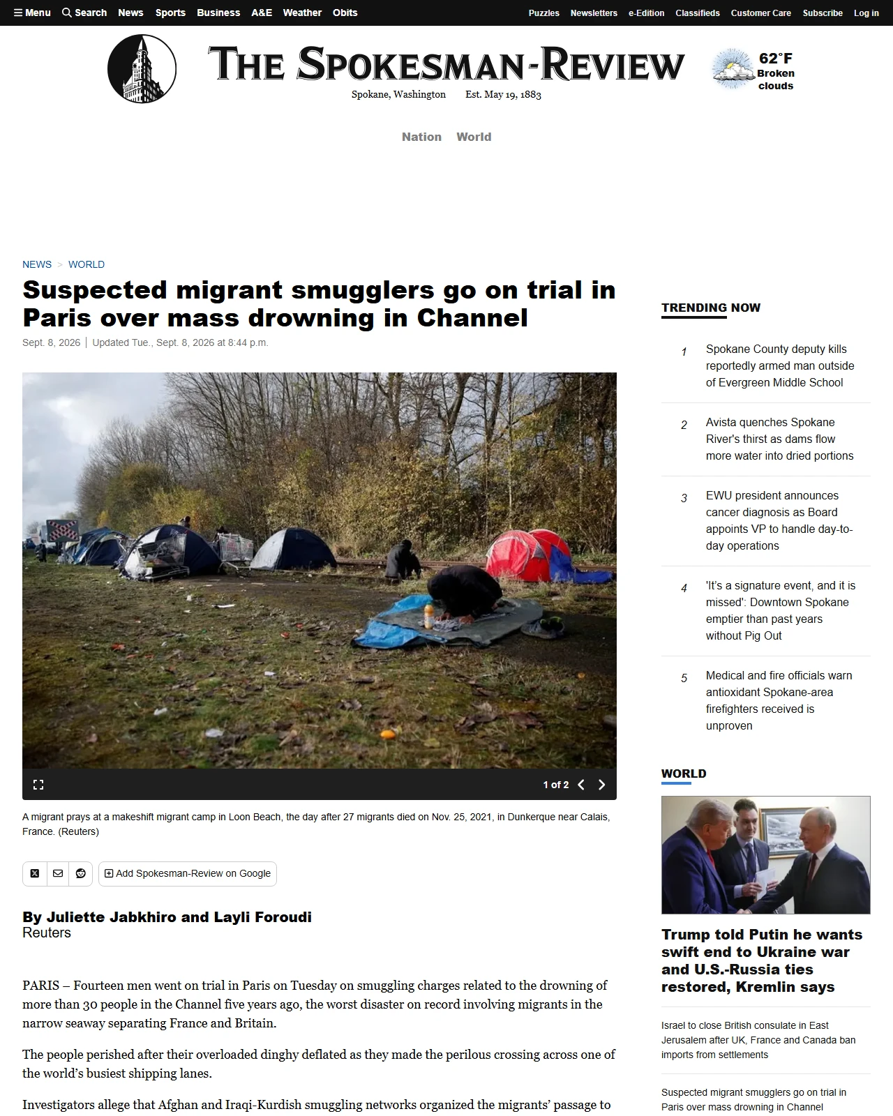 spokesman.com as published: Suspected migrant smugglers go on trial in Paris over mass drowning in Channel - The Spokesman-Review