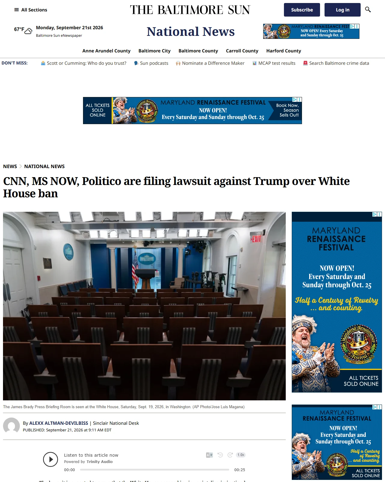 baltimoresun.com as published: CNN, MS NOW, Politico are filing lawsuit against Trump over White House ban