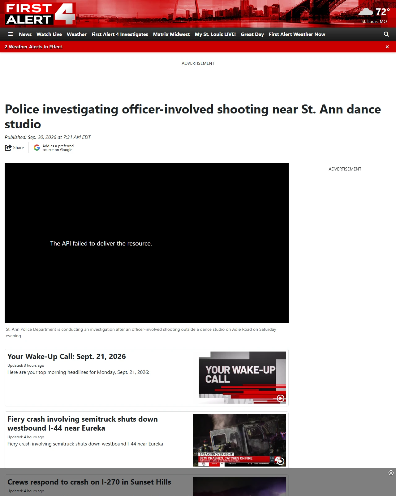 firstalert4.com as published: Police investigating officer-involved shooting near St. Ann dance studio
