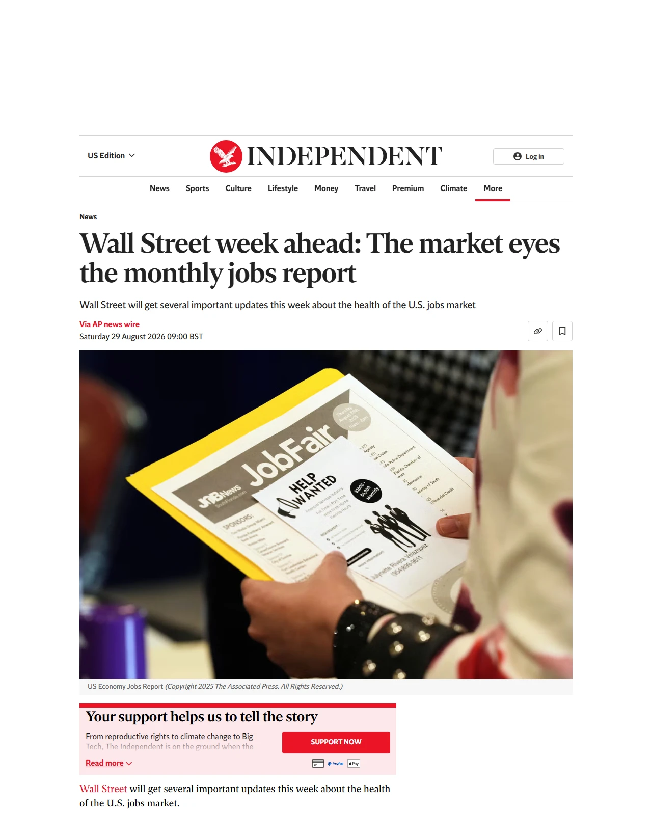 independent.co.uk as published: Wall Street week ahead: The market eyes the monthly jobs report