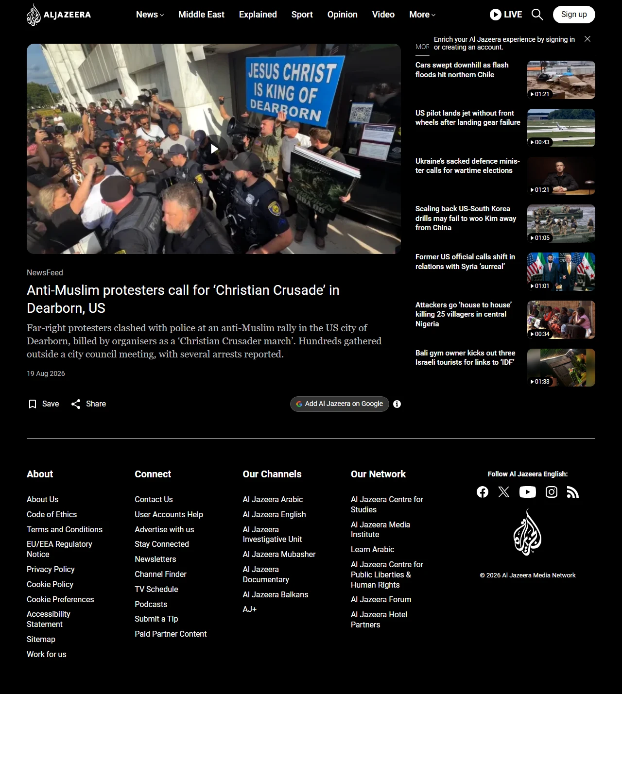 aljazeera.com as published: Anti-Muslim protesters call for ‘Christian Crusade’ in Dearborn, US