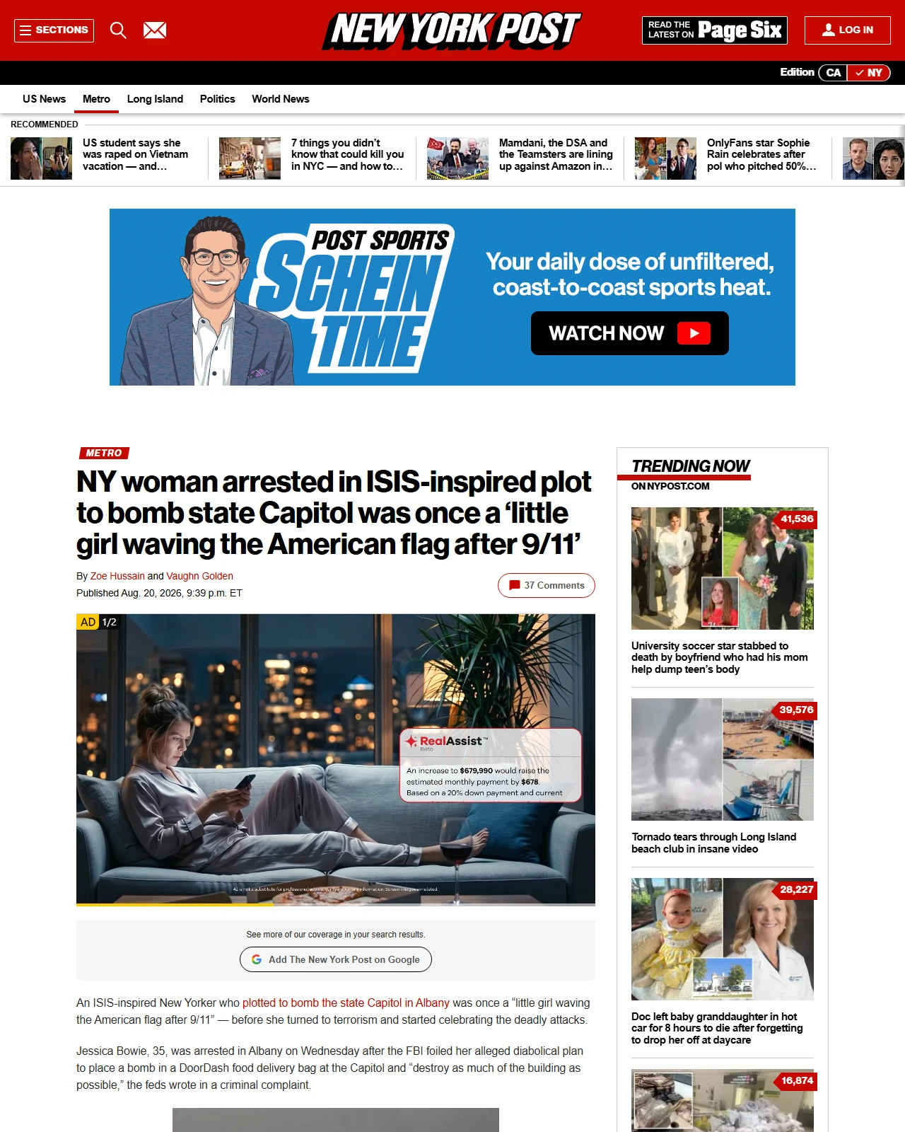 nypost.com as published: NY woman arrested in ISIS-inspired plot to bomb state Capitol was once a ‘little girl waving the American flag after 9/11’