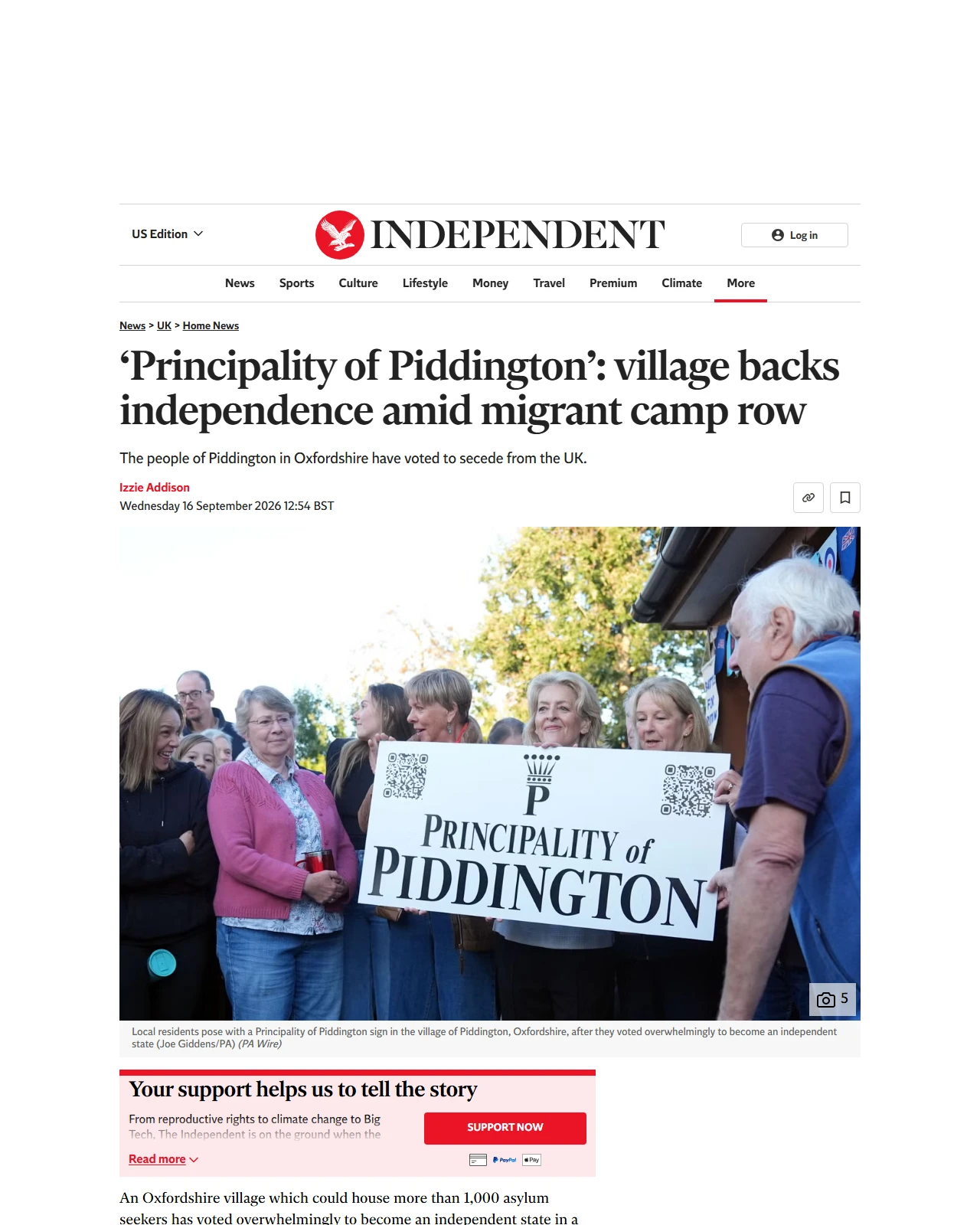 independent.co.uk as published: ‘Principality of Piddington’: village backs independence amid migrant camp row