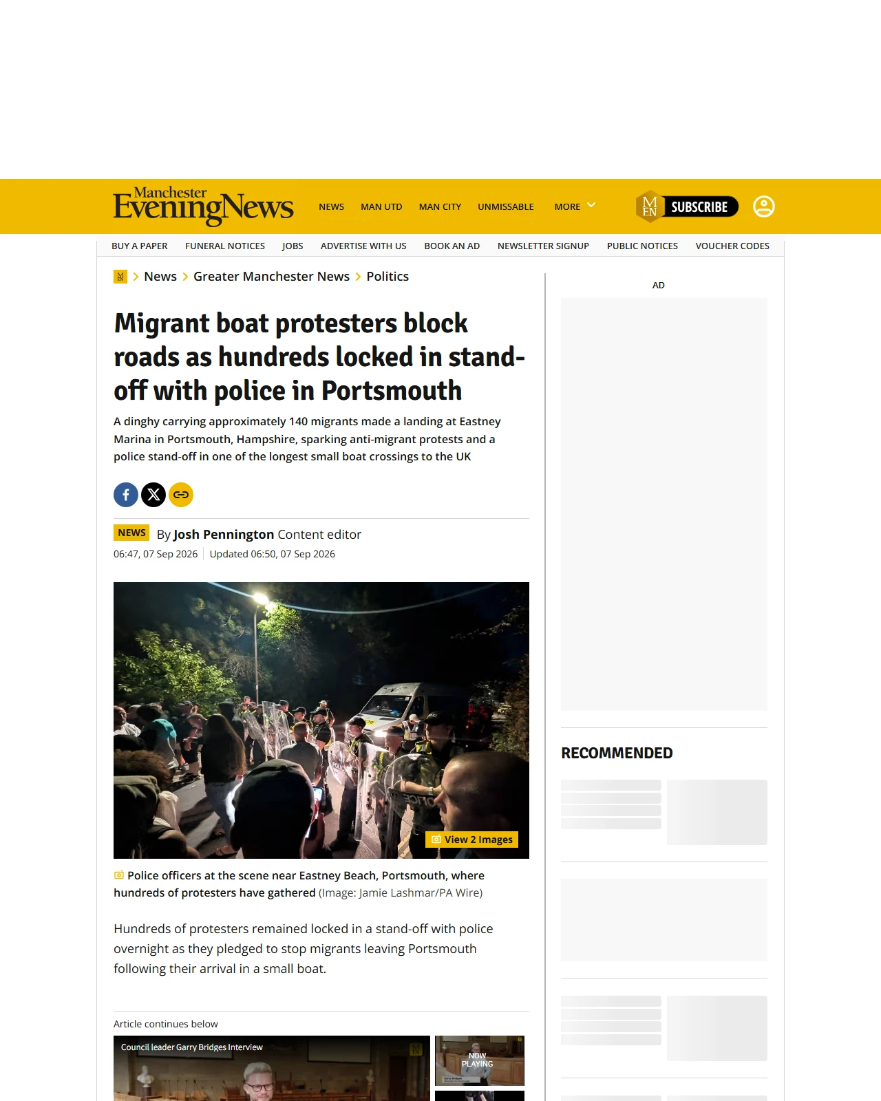manchestereveningnews.co.uk as published: Migrant boat protesters block roads as hundreds locked in stand-off with police in Portsmouth