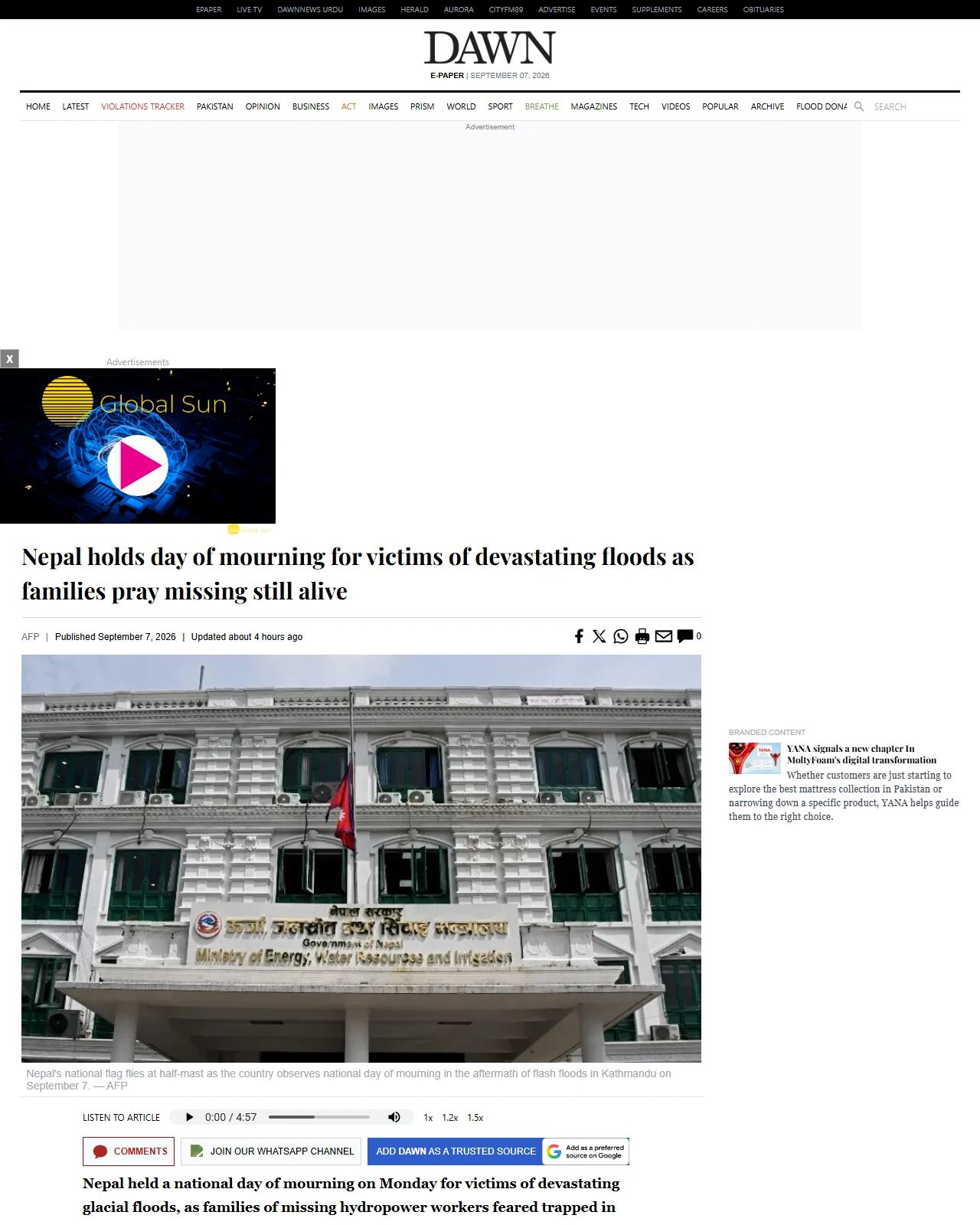 dawn.com as published: Nepal holds day of mourning for victims of devastating floods as families pray missing still alive