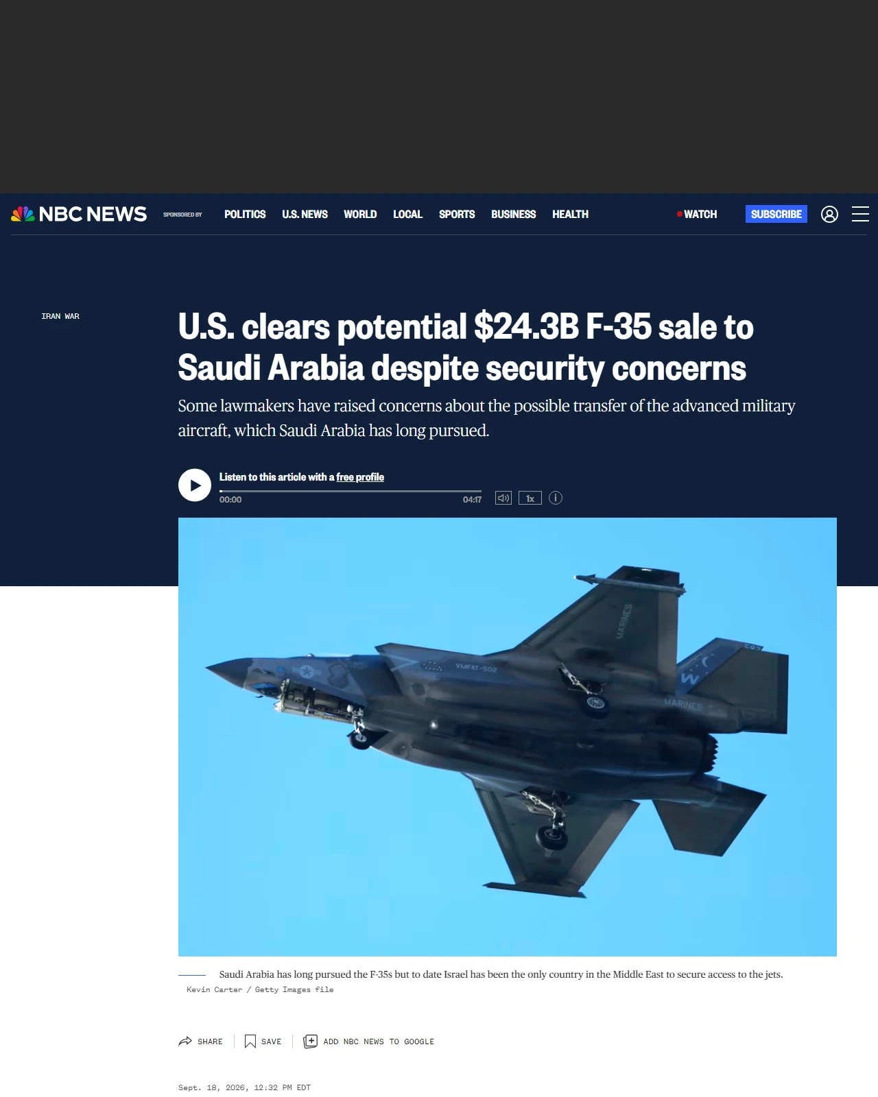 nbcnews.com as published: U.S. clears potential $24.3B F-35 sale to Saudi Arabia despite security concerns