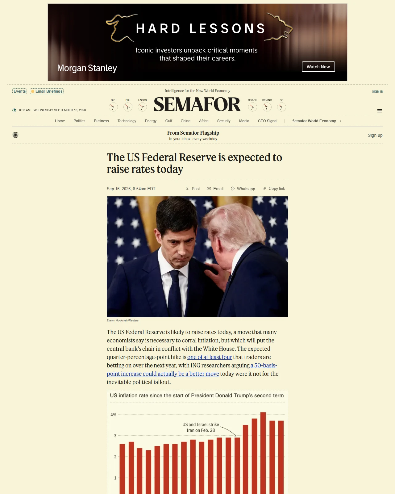 semafor.com as published: The US Federal Reserve is expected to raise rates today