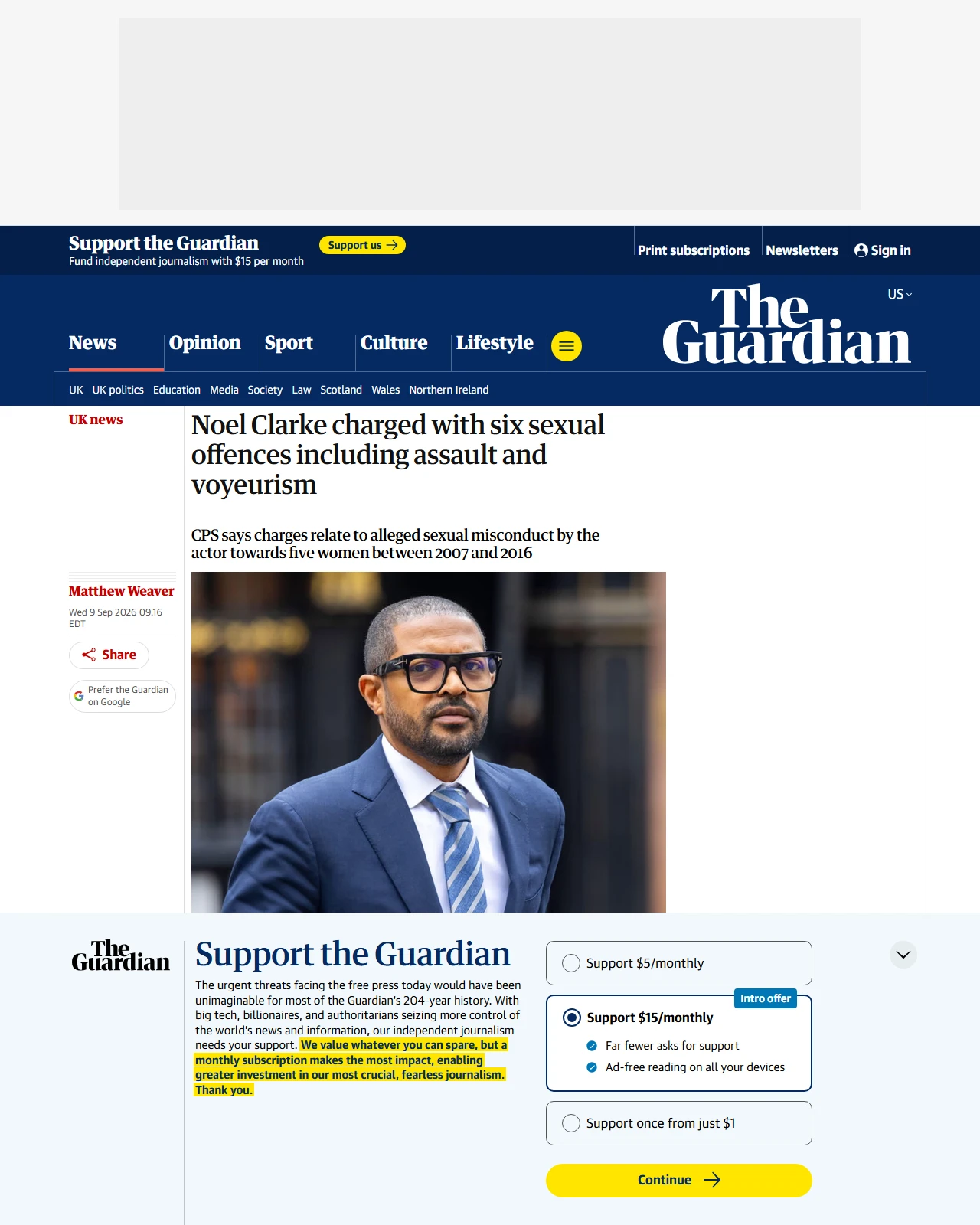 theguardian.com as published: Noel Clarke charged with six sexual offences including assault and voyeurism