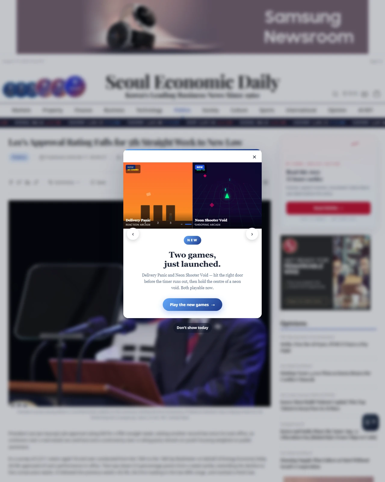 en.sedaily.com as published: Lee's Approval Rating Falls for 5th Straight Week to New Low